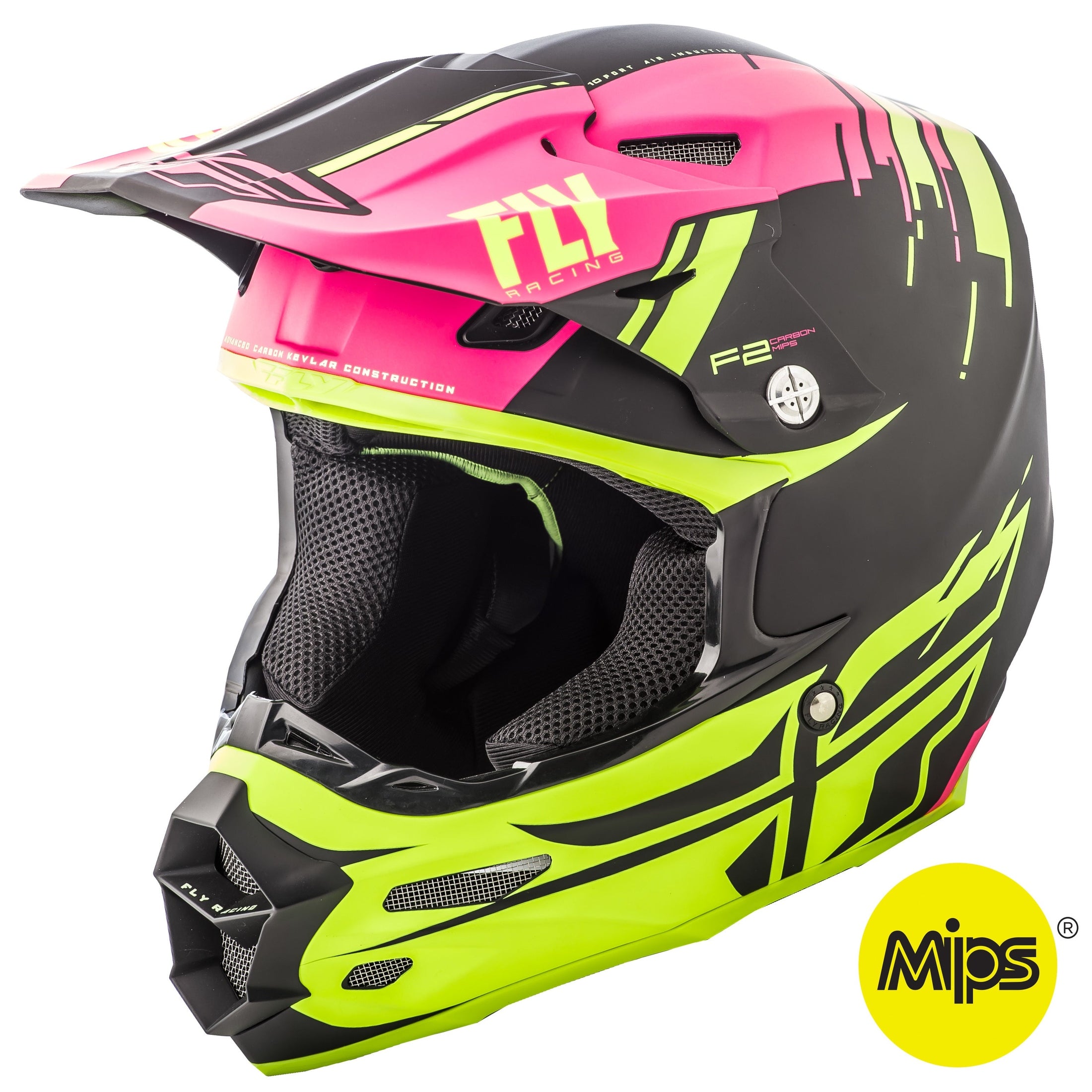 FLY RACING F2 CARBON FORGE HELMET MATTE PINK/HI-VIS/BLACK LG