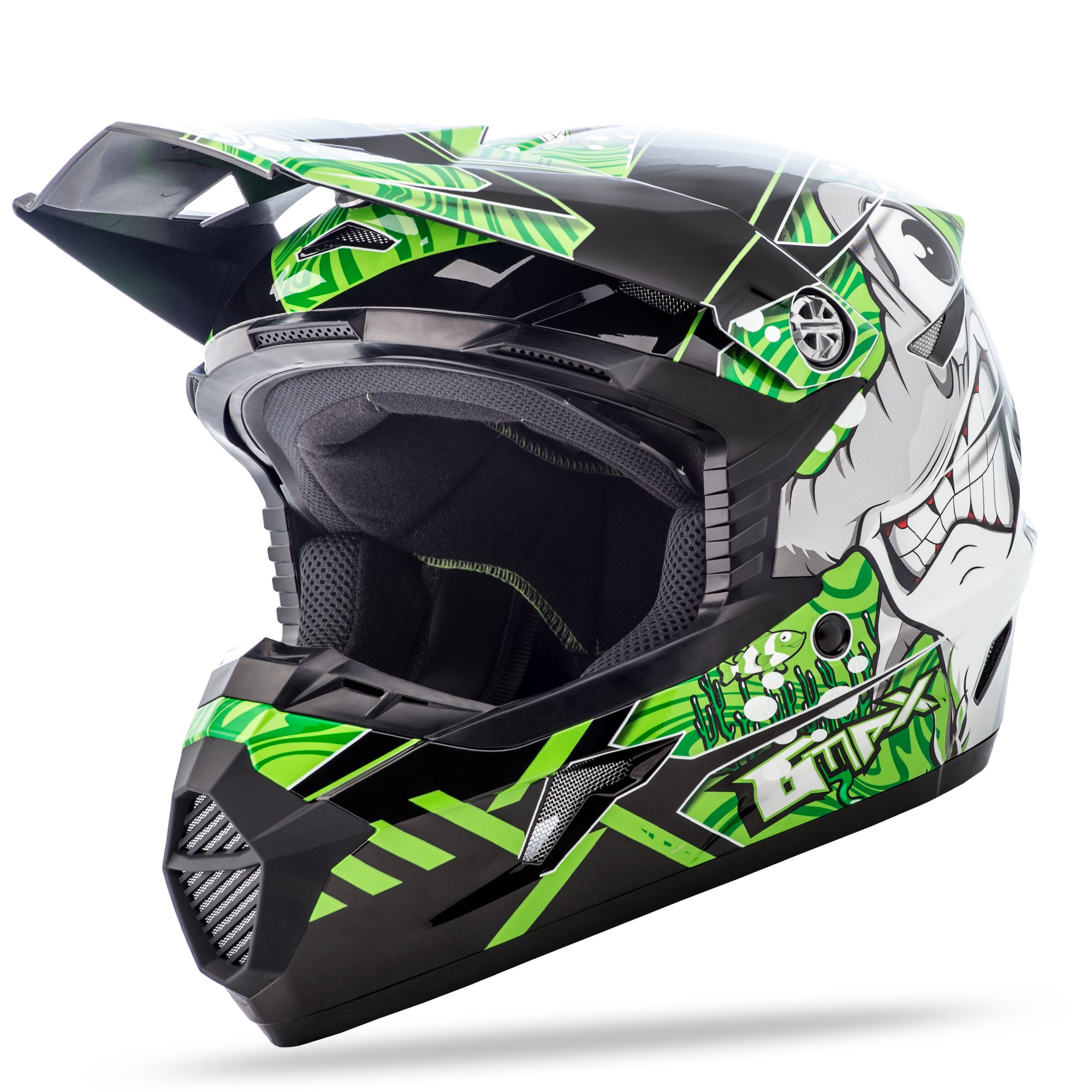 GMAX YOUTH MX-46Y OFF-ROAD HOOPER HELMET BLACK/GREEN YM