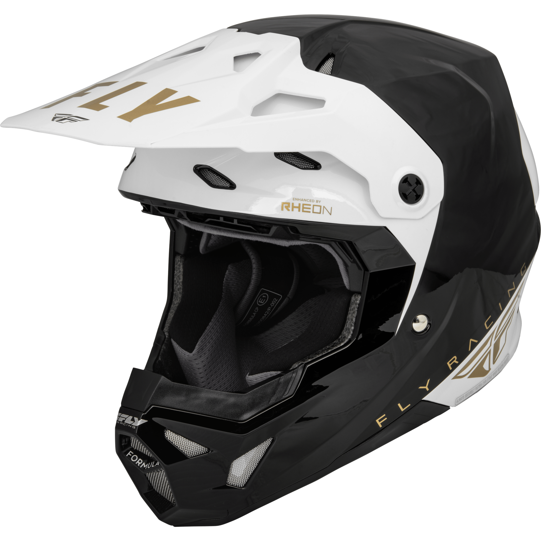 FLY RACING YOUTH FORMULA CP SLANT HELMET BLACK/WHITE/GOLD YL