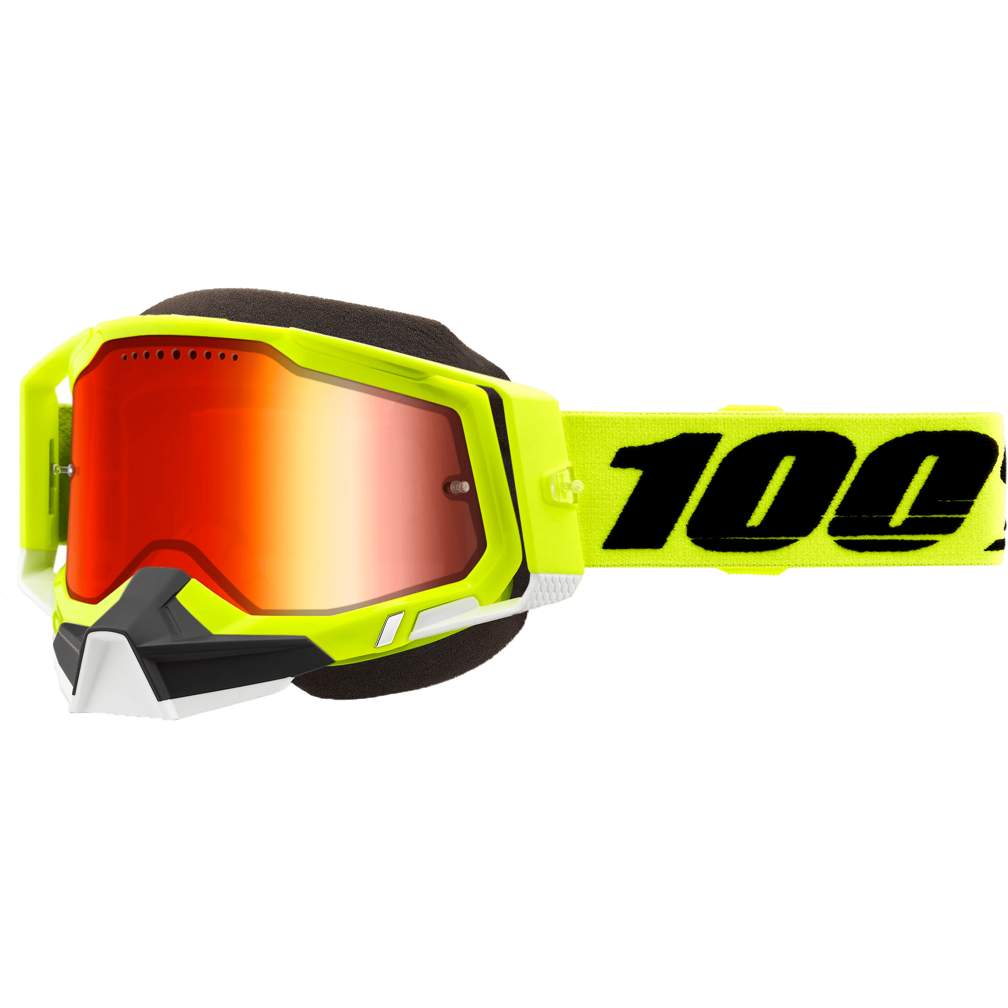 100-PERCENT RACECRAFT 2 SNOWMOBILE GOGGLE YELLOW MIRROR RED LENS