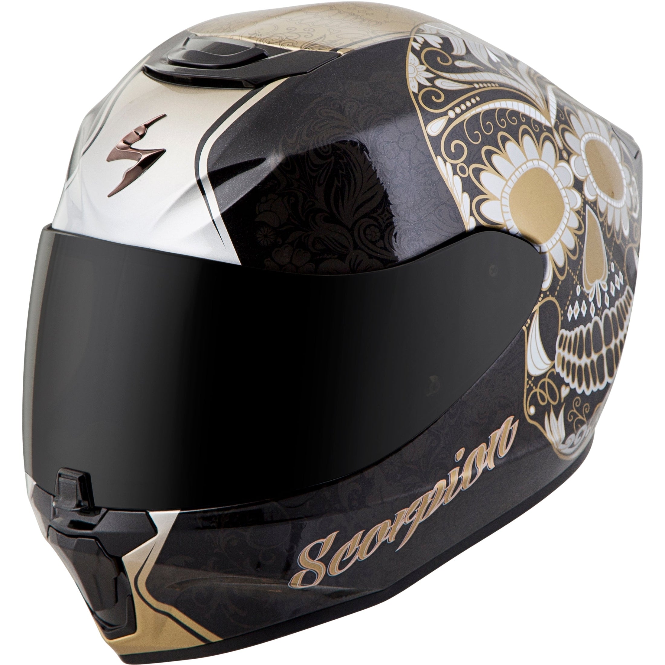 SCORPION EXO EXO-R420 FULL-FACE HELMET SUGARSKULL BLACK/GOLD MD