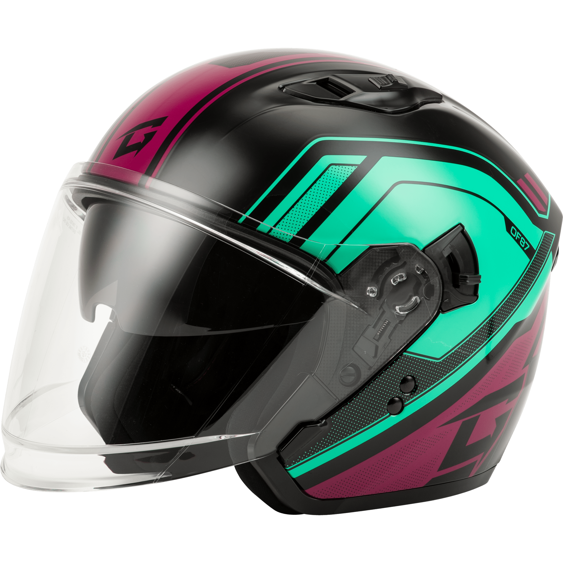 GMAX OF-87 DUKE HELMET W/LED LIGHT BLK/AQUA/CORAL MD