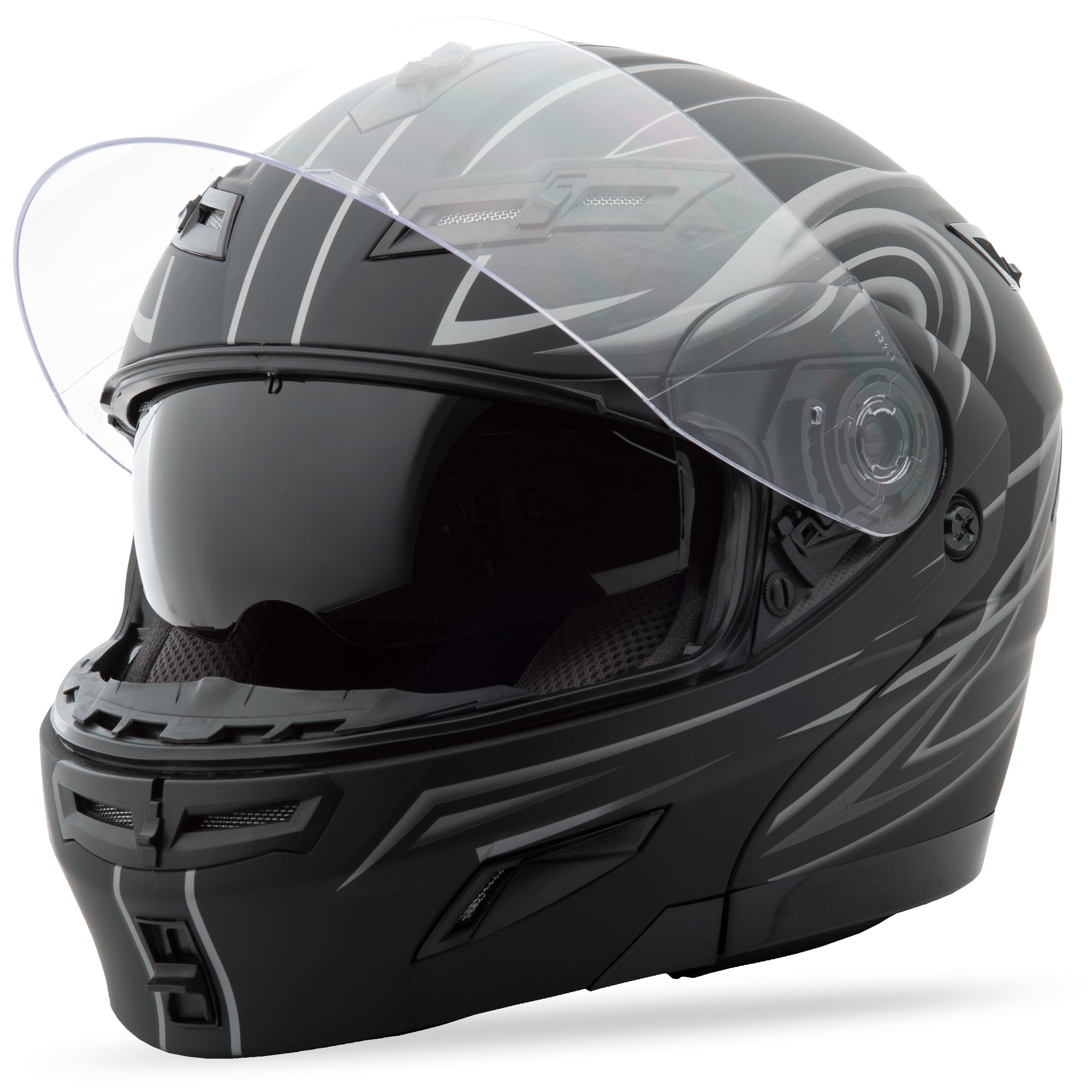 GMAX GM-54 MODULAR HELMET DERK MATTE BLACK/SILVER LG