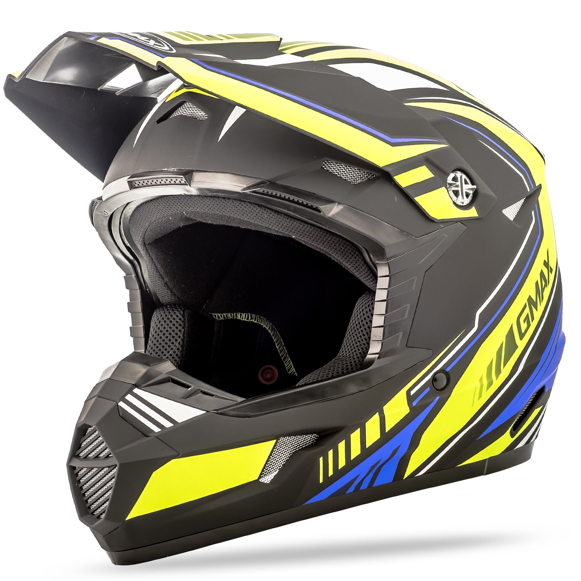 GMAX MX-46 OFF-ROAD UNCLE HELMET MATTE BLK/HI-VIS YEL/BLUE SM