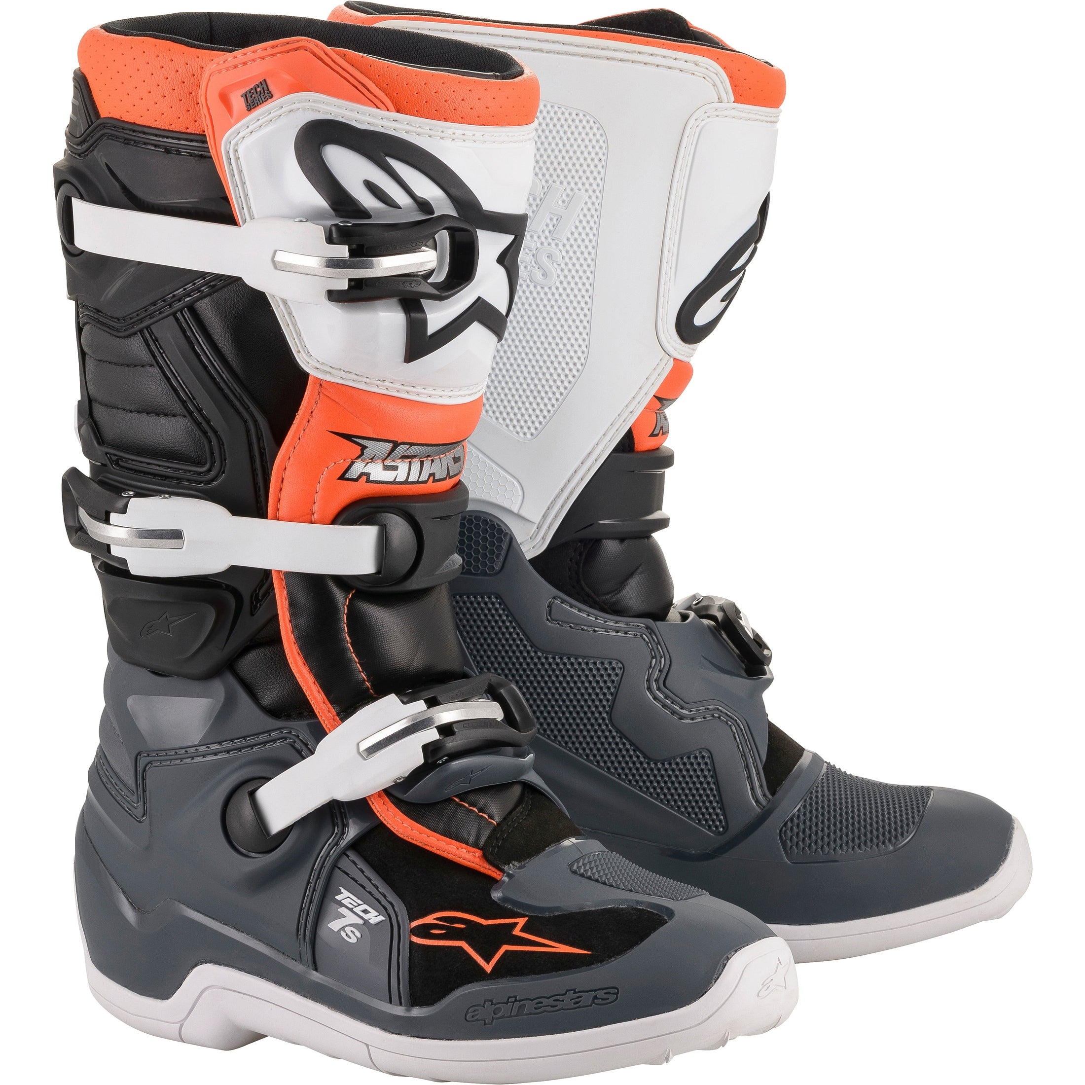 ALPINESTARS TECH 7S BOOTS BLK/GRY/WHT/FLUO ORG SZ 03