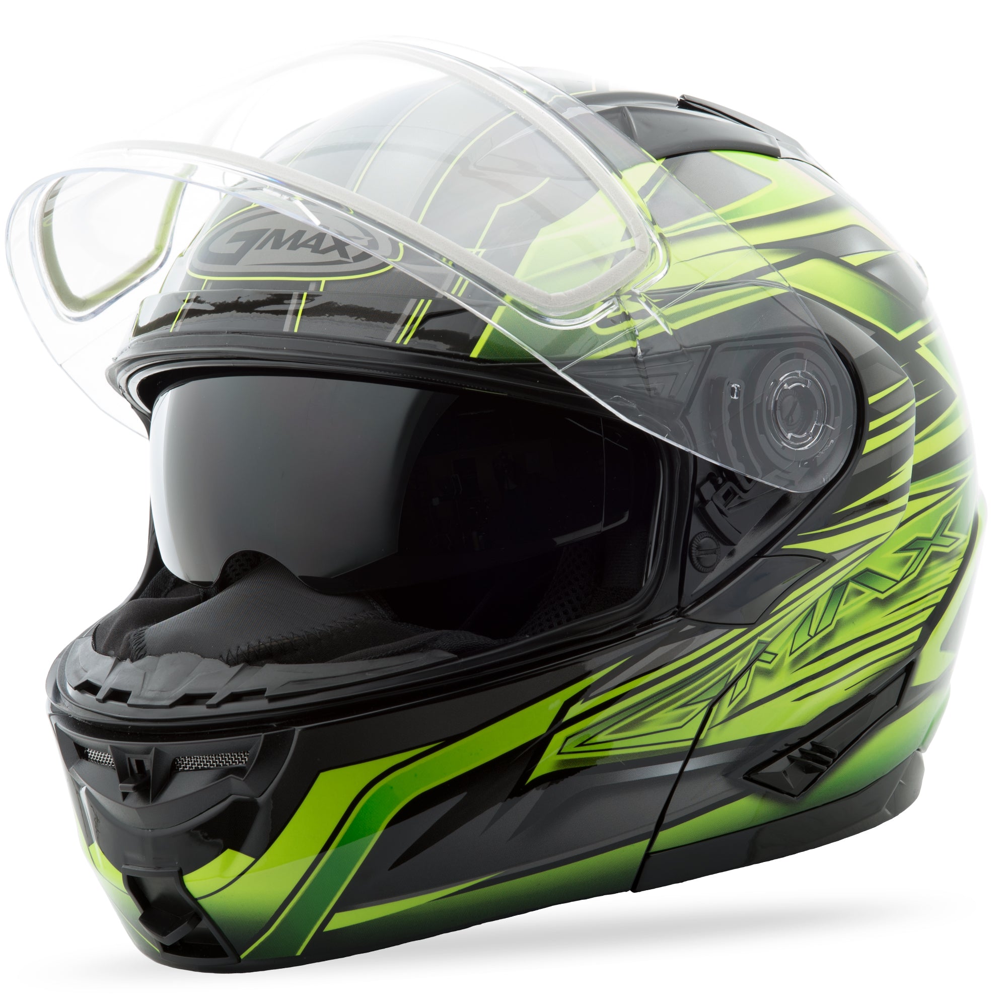 GMAX GM-64S MODULAR CARBIDE SNOW HELMET BLACK/GREEN 3X