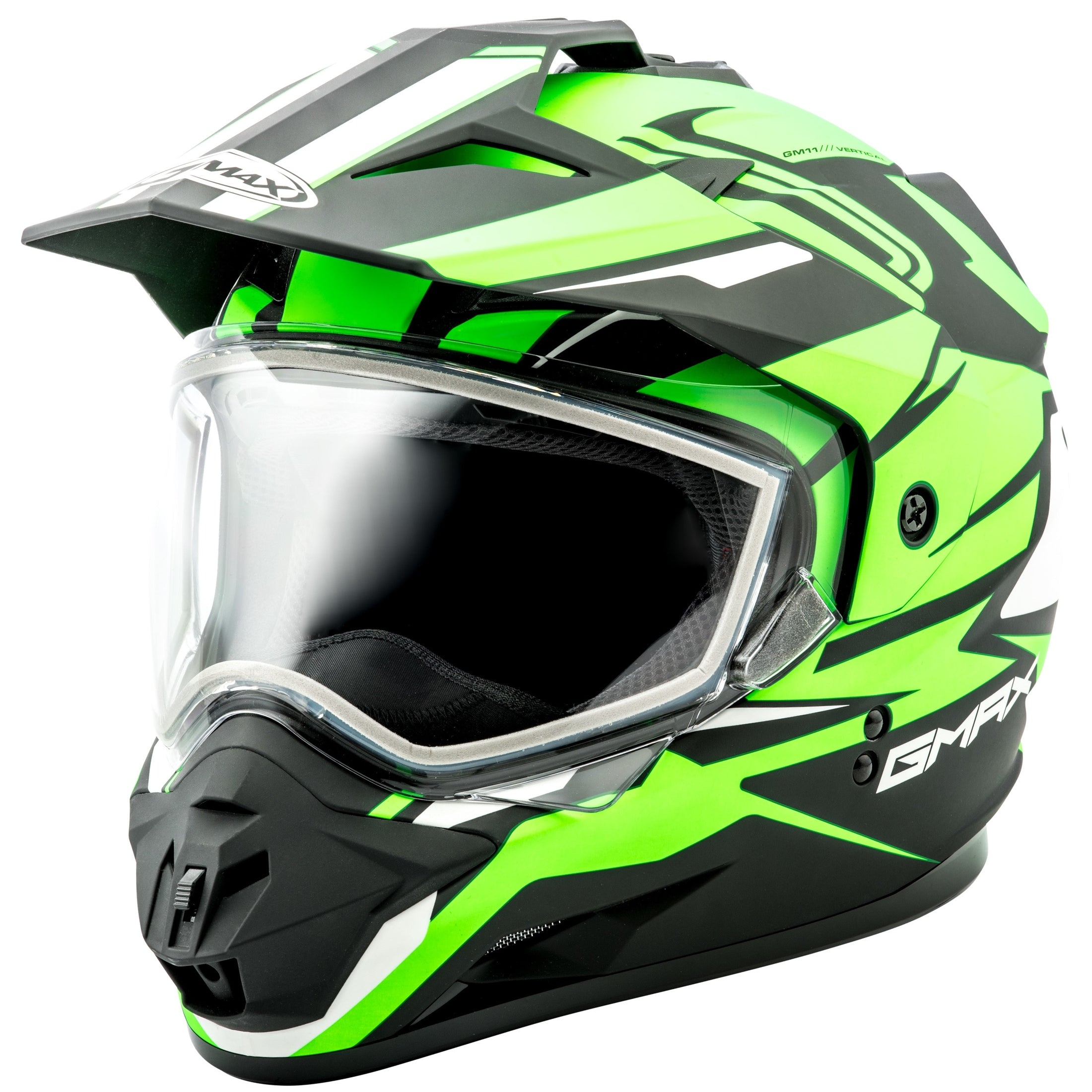 GMAX GM-11S DUAL-SPORT VERTICAL SNOW HELMET BLK/NEON GREEN SM
