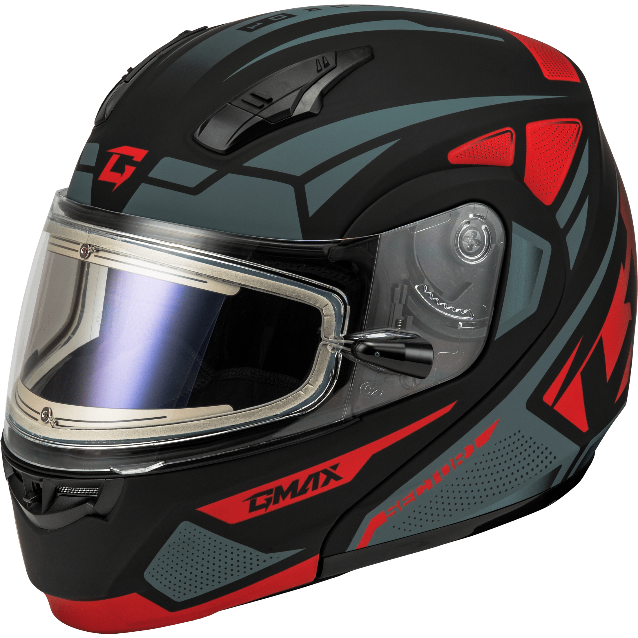 GMAX MD-04S SECTOR SNOW HELMET W/ ELEC SHIELD MATTE BLACK/RED SM