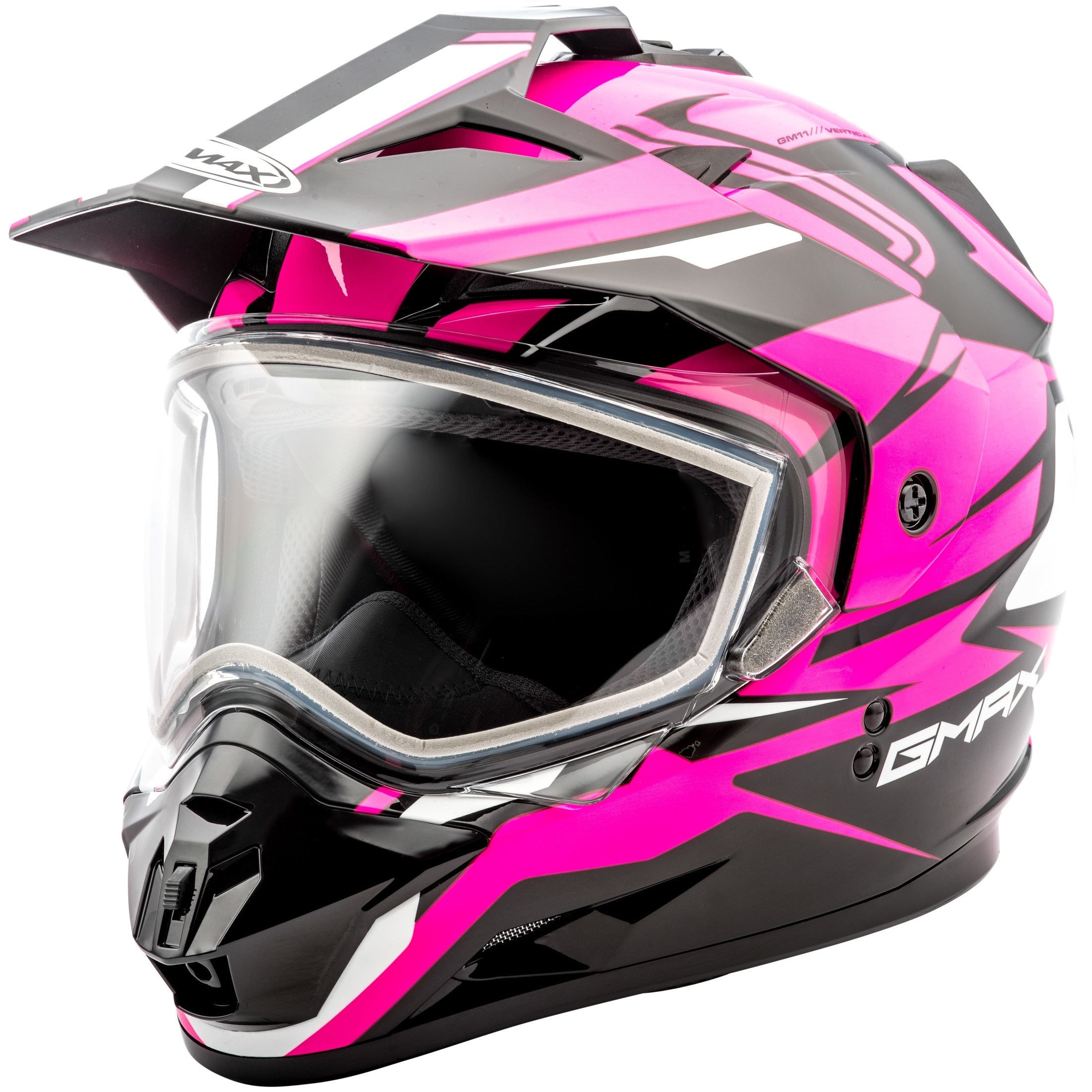 GMAX GM-11S DUAL-SPORT VERTICAL SNOW HELMET BLK/NEON PINK MD