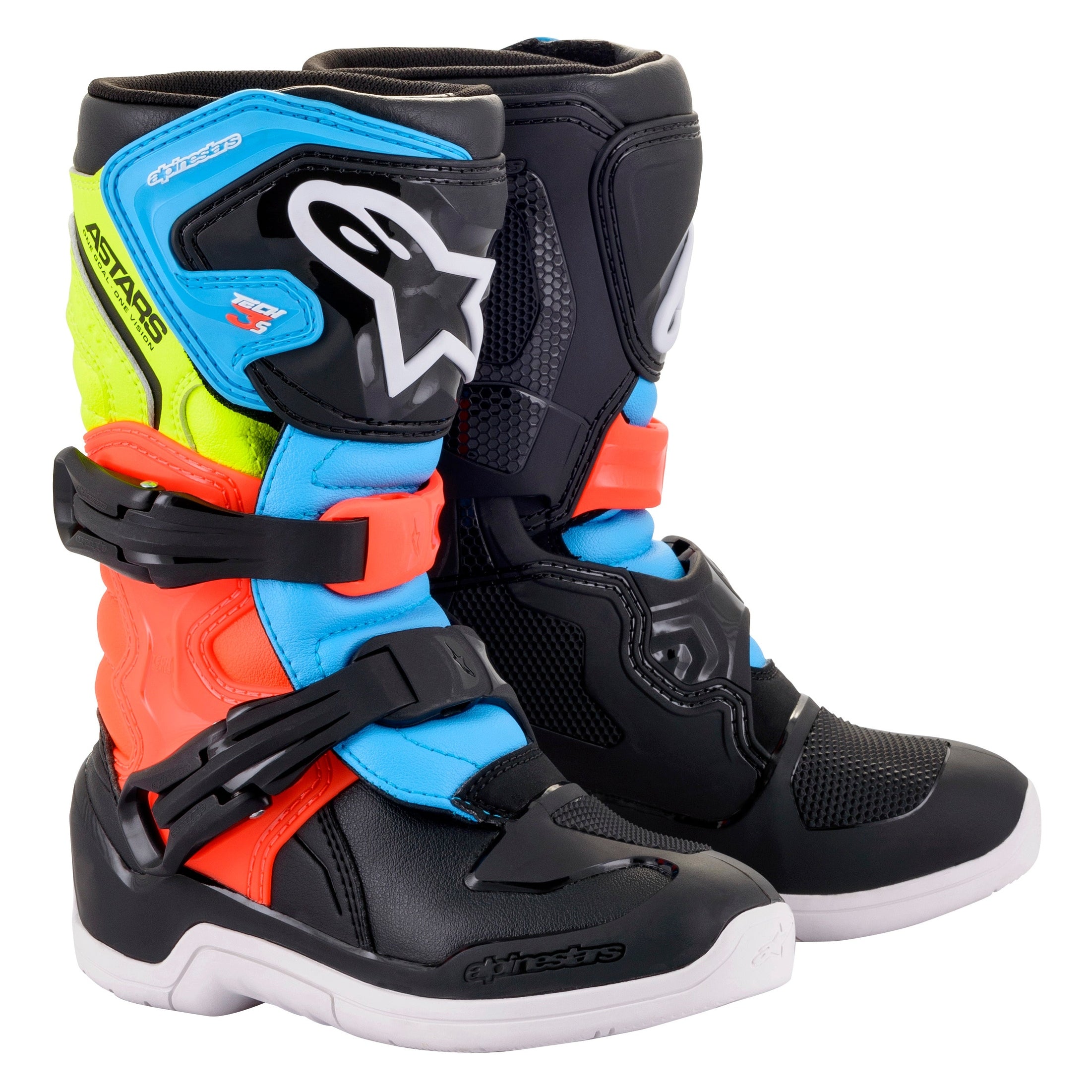 ALPINESTARS TECH 3S KIDS BOOTS BLK/YLW FLUO/RED FLUO SZ 11