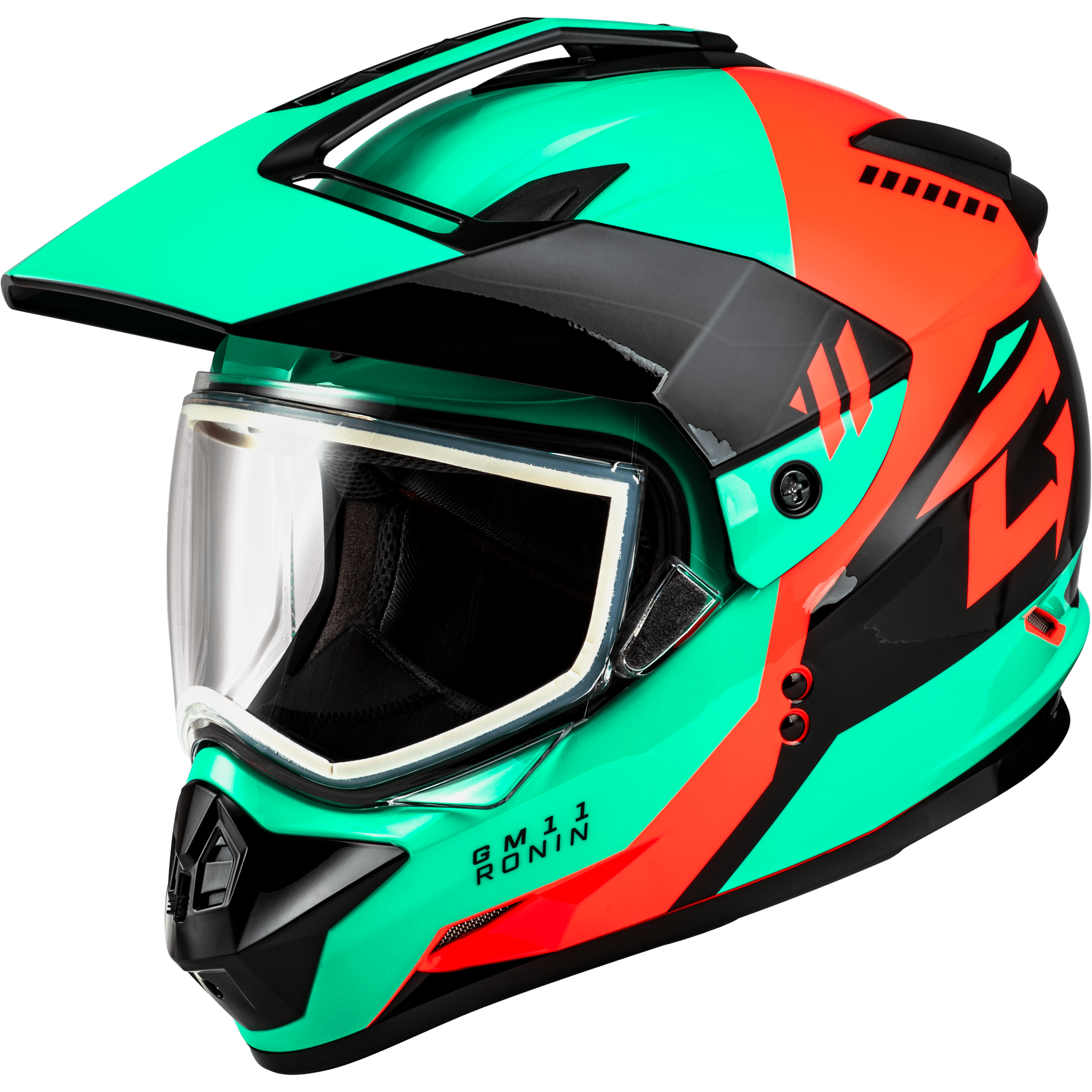 GMAX GM-11 RONIN HELMET BLACK/AQUA/CORAL SM