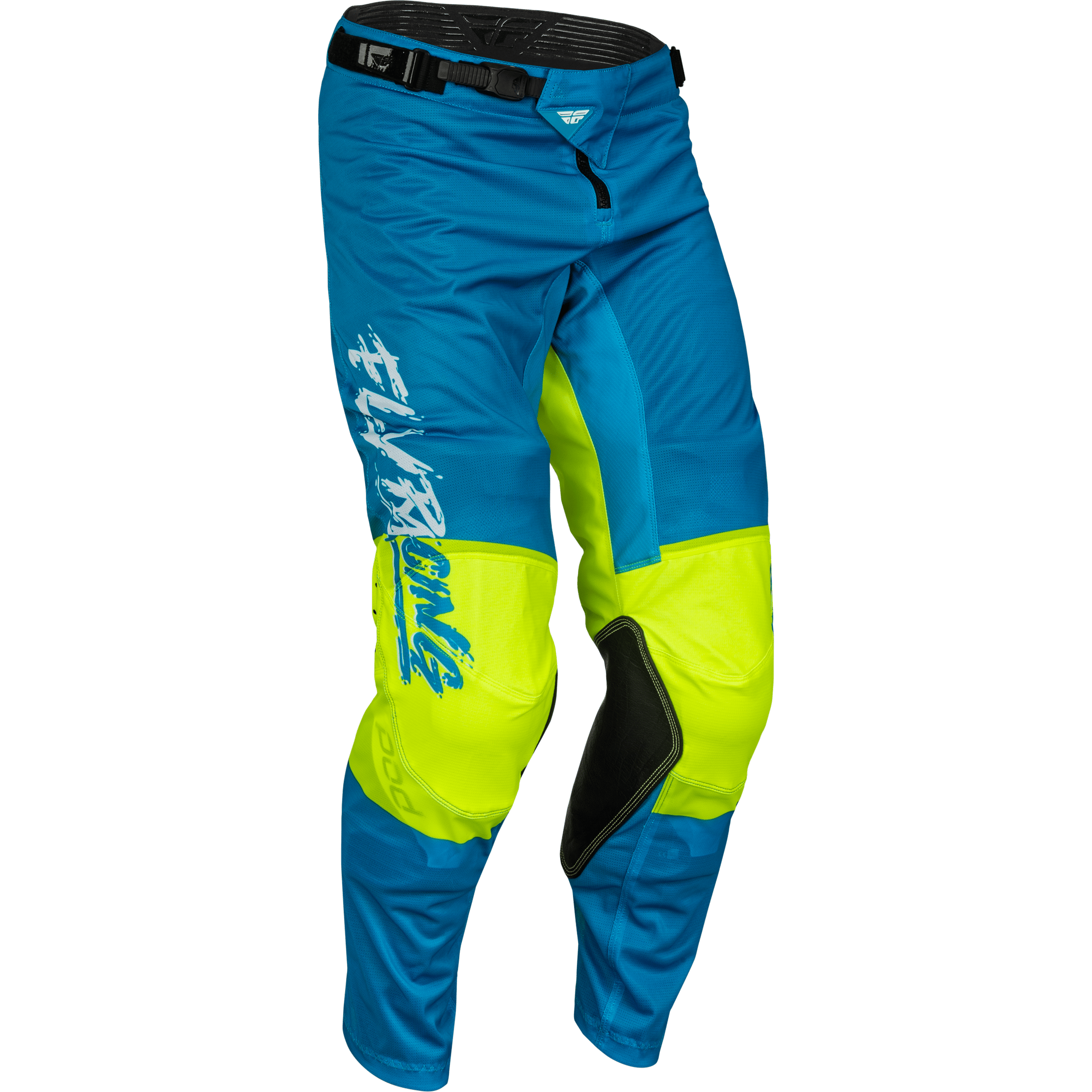 FLY RACING YOUTH KINETIC MESH KHAOS PANTS BLUE/WHITE/HI-VIS SZ 24