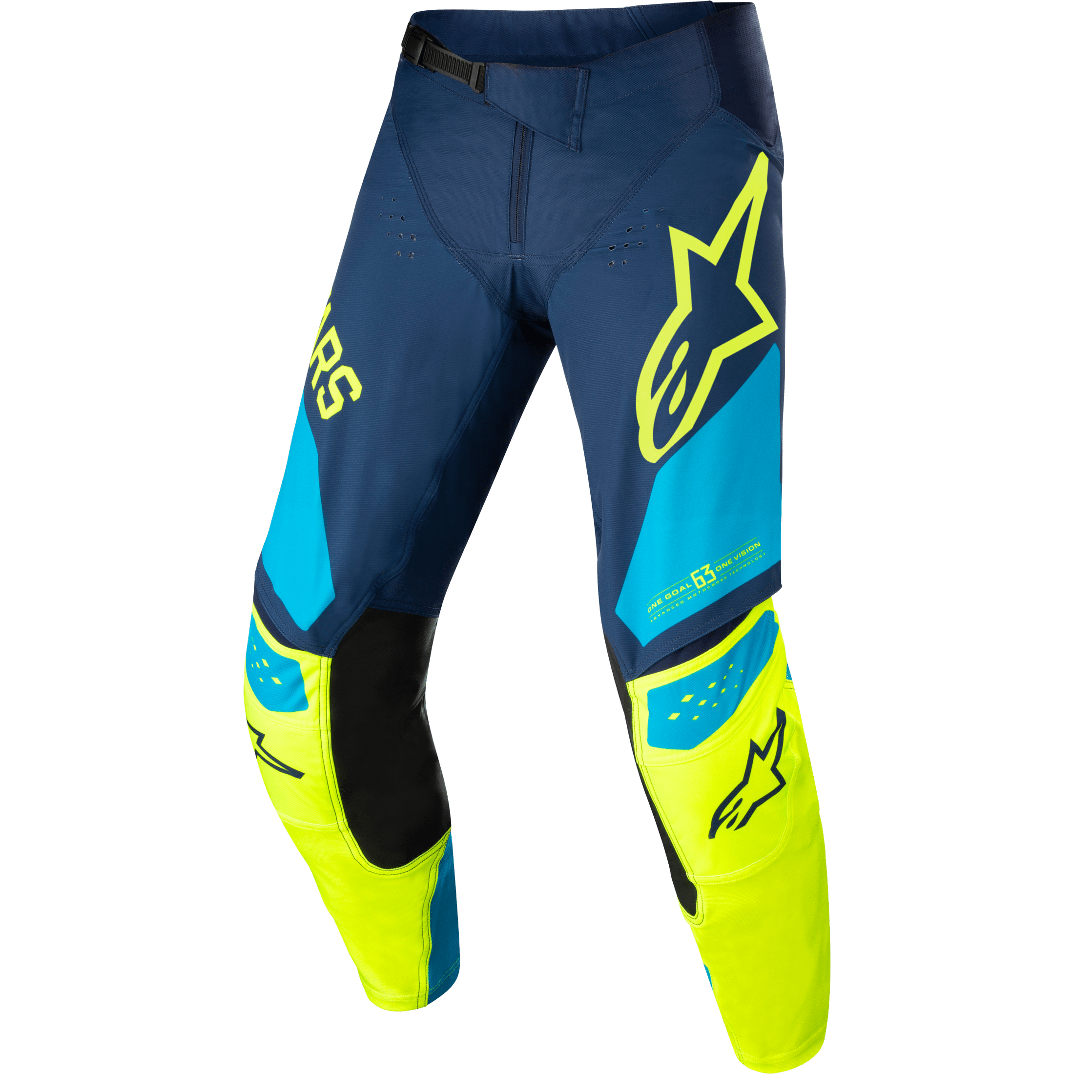 ALPINESTARS TECHSTAR FACTORY PANTS DRK BLU/YLW FLUO/BLU NEO SZ 34