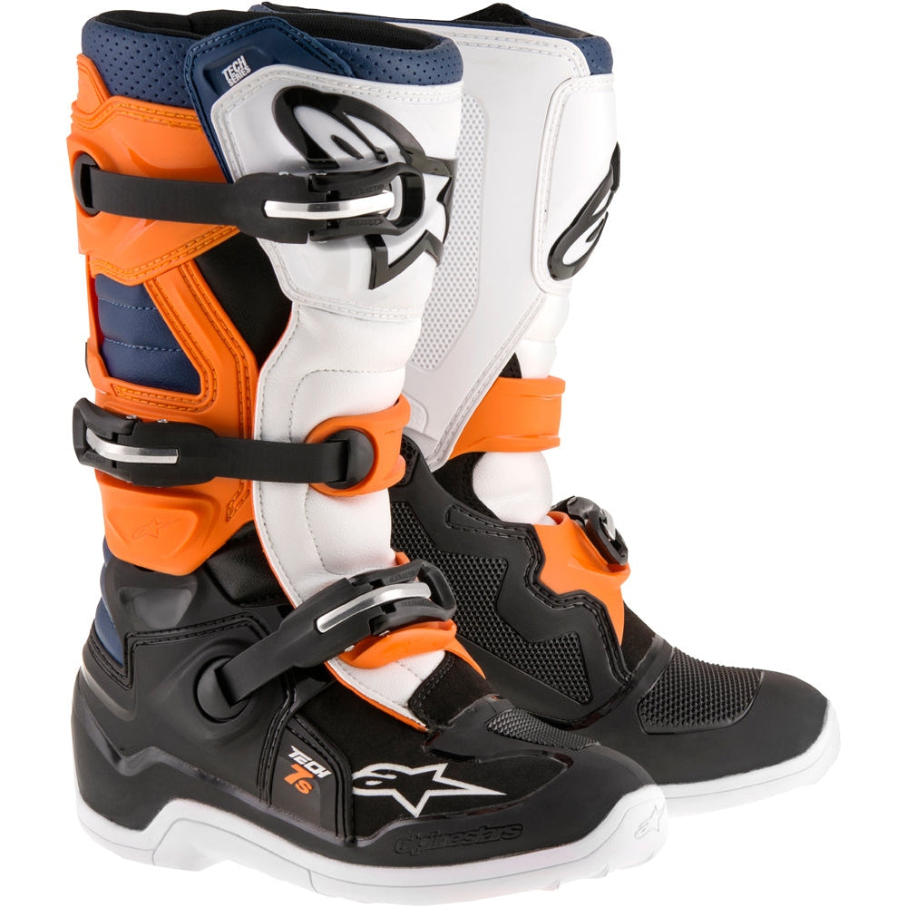 ALPINESTARS TECH 7S BOOTS BLACK/ORANGE/WHITE/BLUE SZ 04