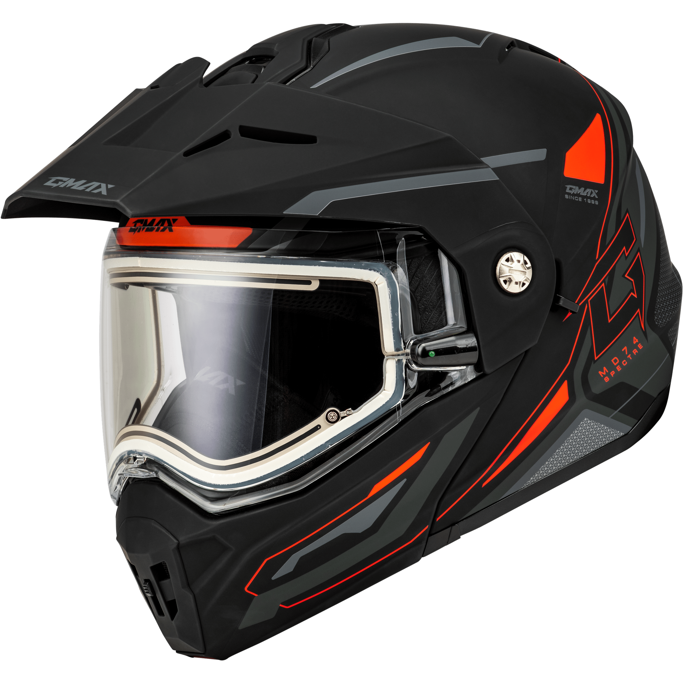 GMAX MD-74S SPECTRE SNOW HELMET W/ ELEC SHIELD MATTE BLACK/RED 2X
