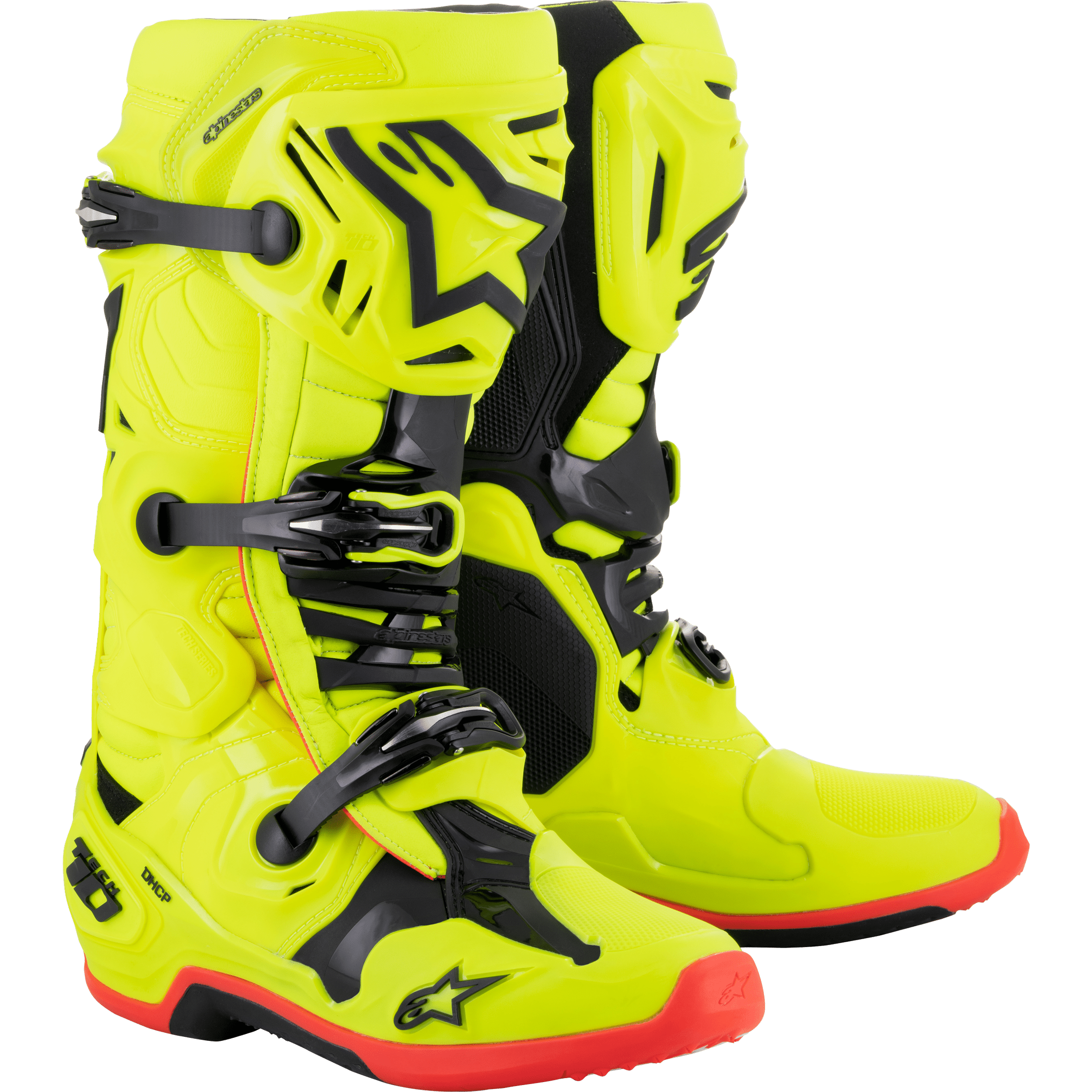 ALPINESTARS TECH 10 BOOTS YLW FLUO/BLK/RED FLUO SZ 9