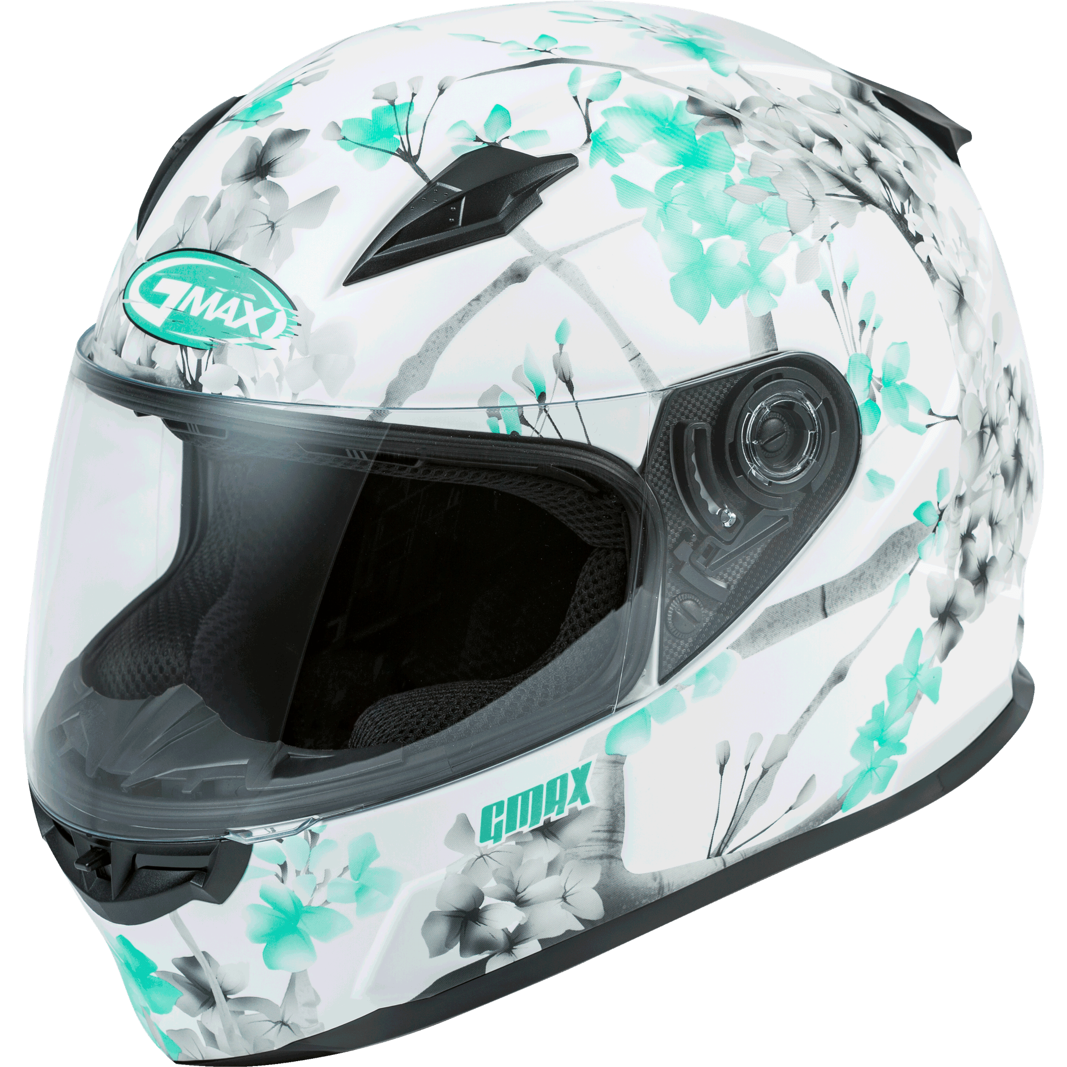 GMAX FF-49 FULL-FACE BLOSSOM HELMET MATTE WHITE/TEAL/GREY LG