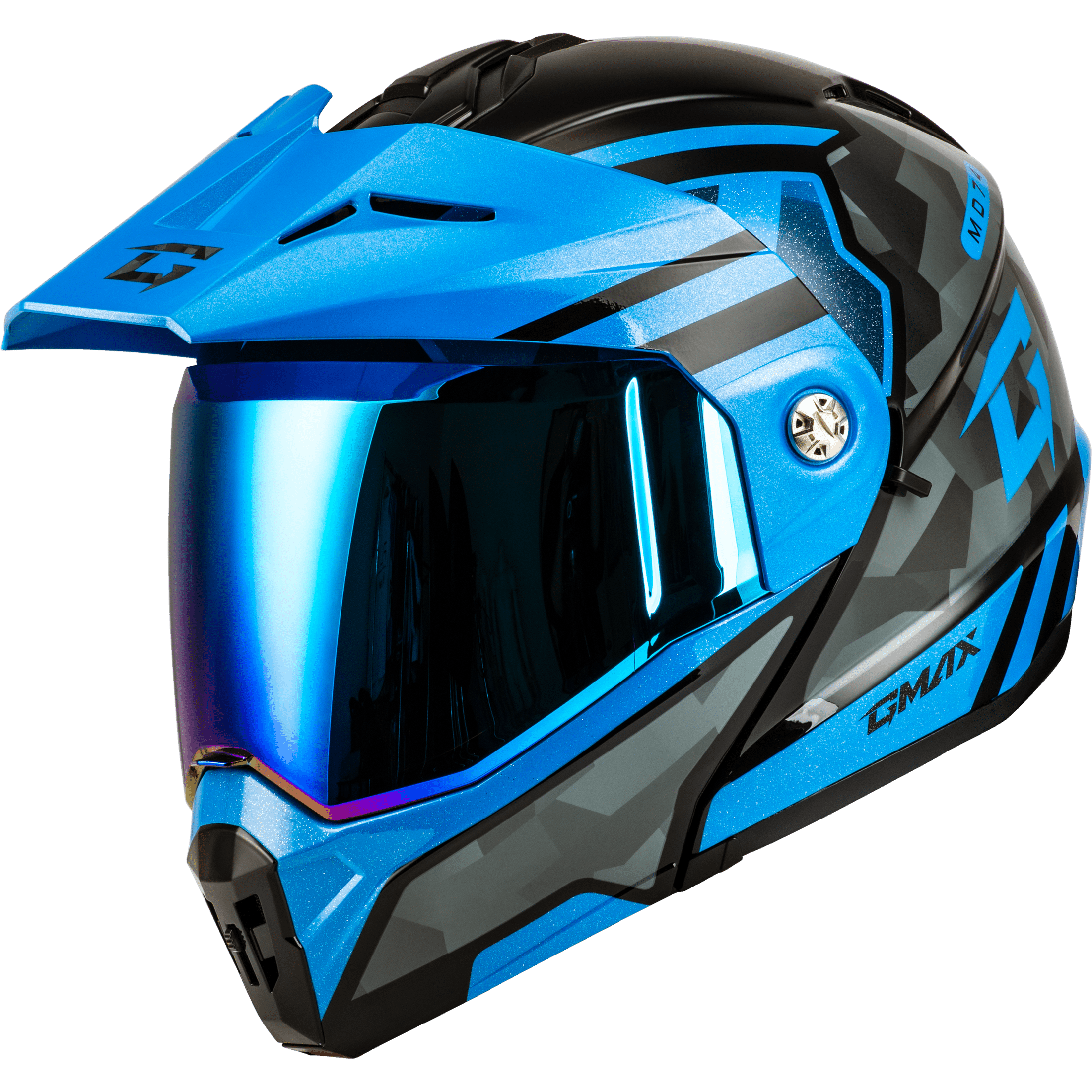 GMAX MD-74 STRIKER MODULAR HELMET W/BLU SHLD BLK/GRY/BLU MTLC 2X