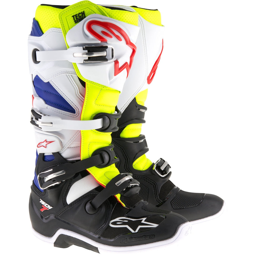 ALPINESTARS TECH 7 BOOTS WHITE/YELLOW/BLUE SZ 07