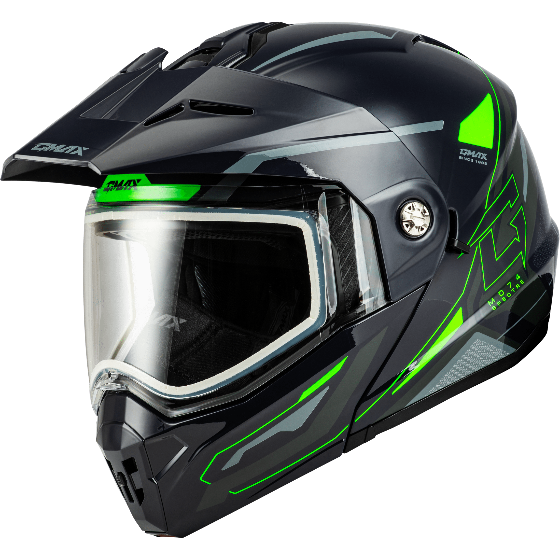 GMAX MD-74S SPECTRE MODULAR HELMET SNOW GREY/NEON GREEN LG