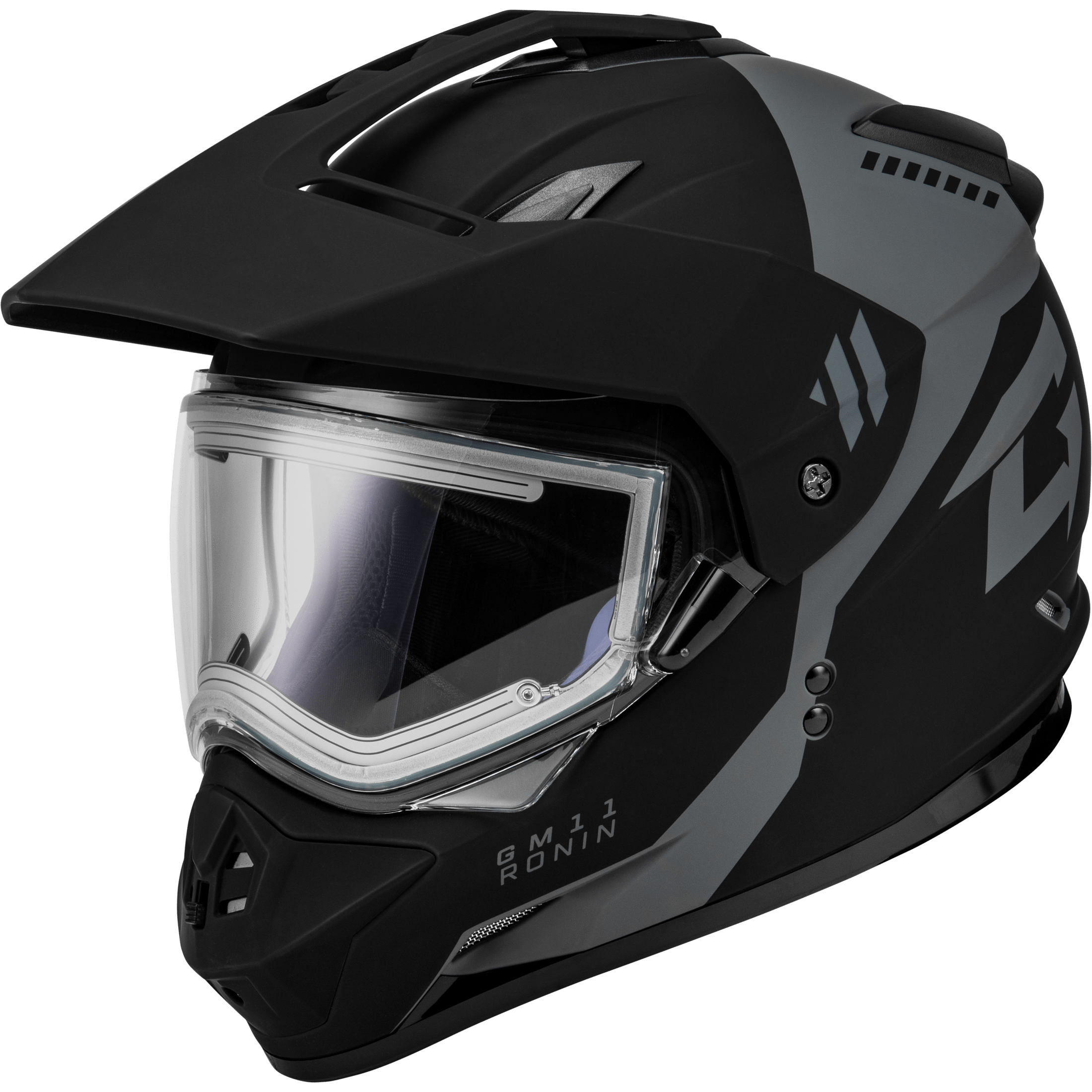 GMAX GM-11S RONIN SNOW HELMET W/ ELEC SHLD MATTE BLK/SILVER SM