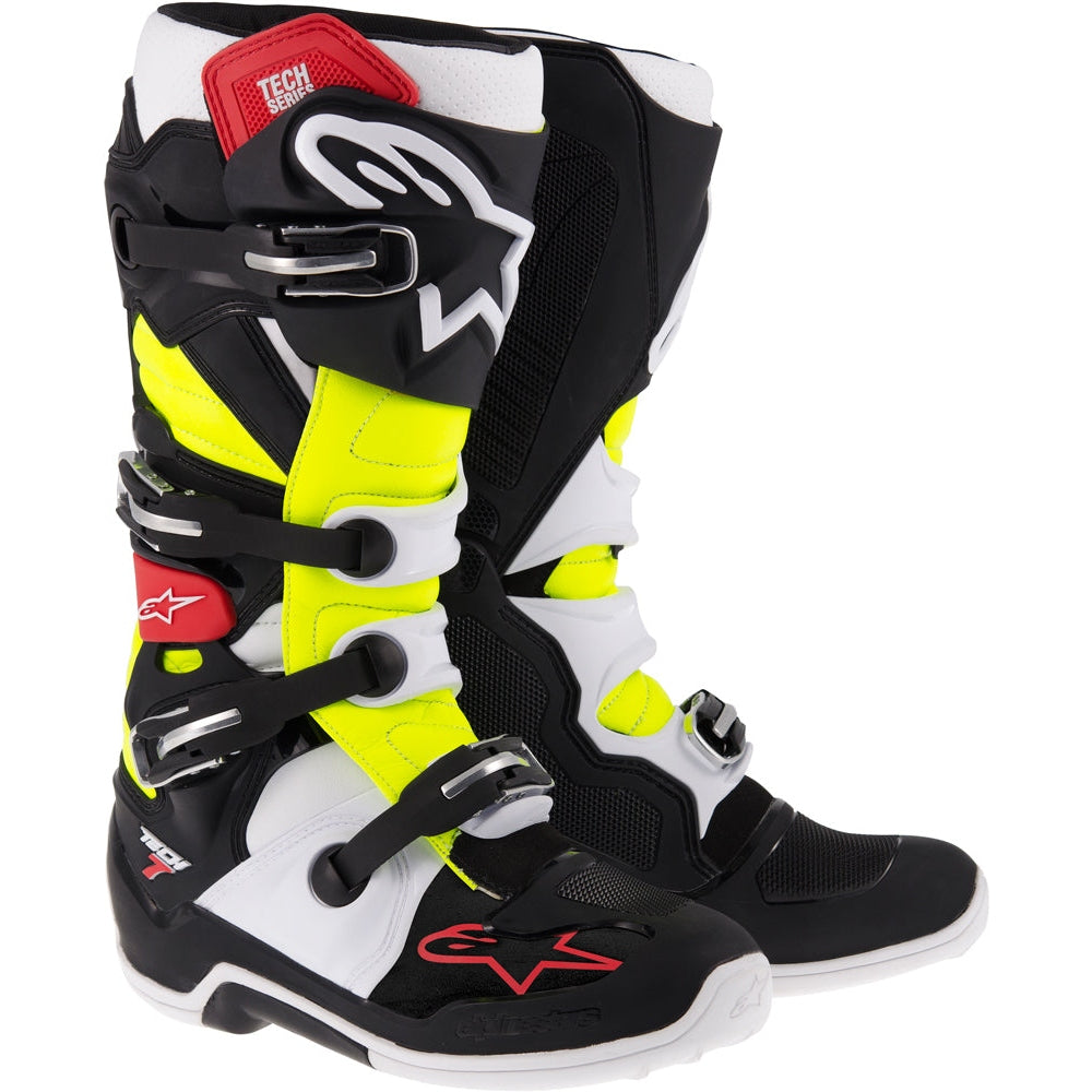 ALPINESTARS TECH 7 BOOTS BLACK/RED/YELLOW SZ 07