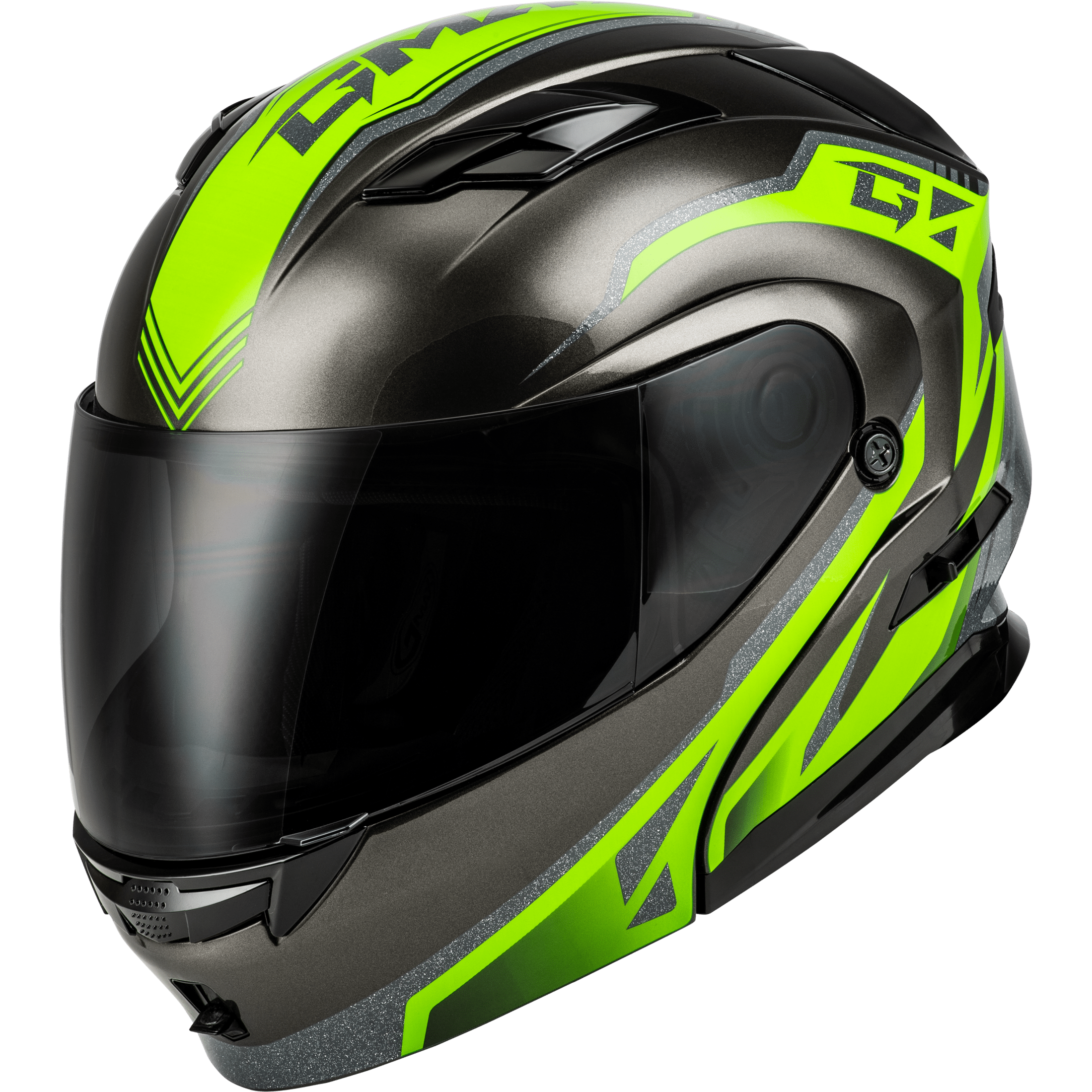 GMAX MD-01 VOLTA HELMET BLACK/SILVER/GREEN METALLIC MD