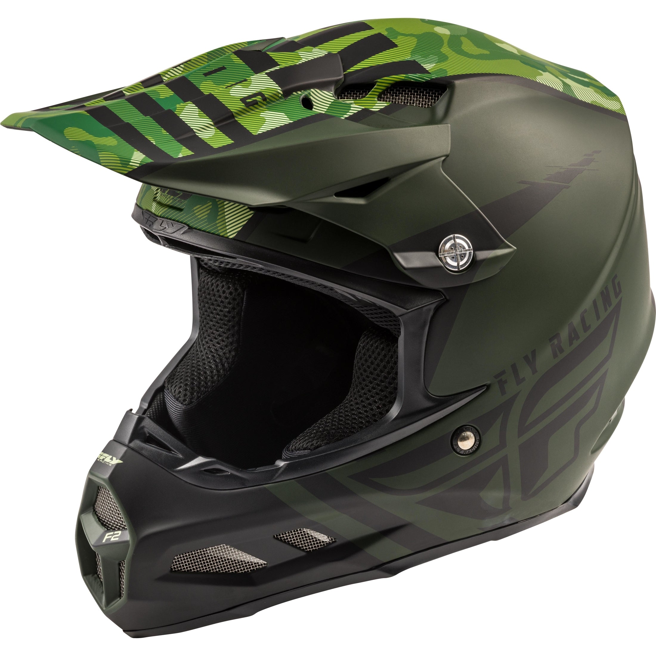 FLY RACING F2 CARBON GRANITE HELMET DARK GREEN/BLACK MD