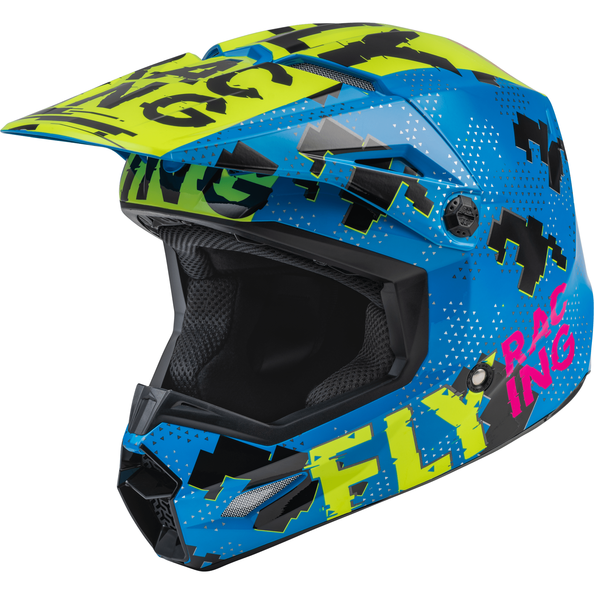 FLY RACING YOUTH KINETIC SCAN HELMET BLUE/HI-VIS/PINK YS