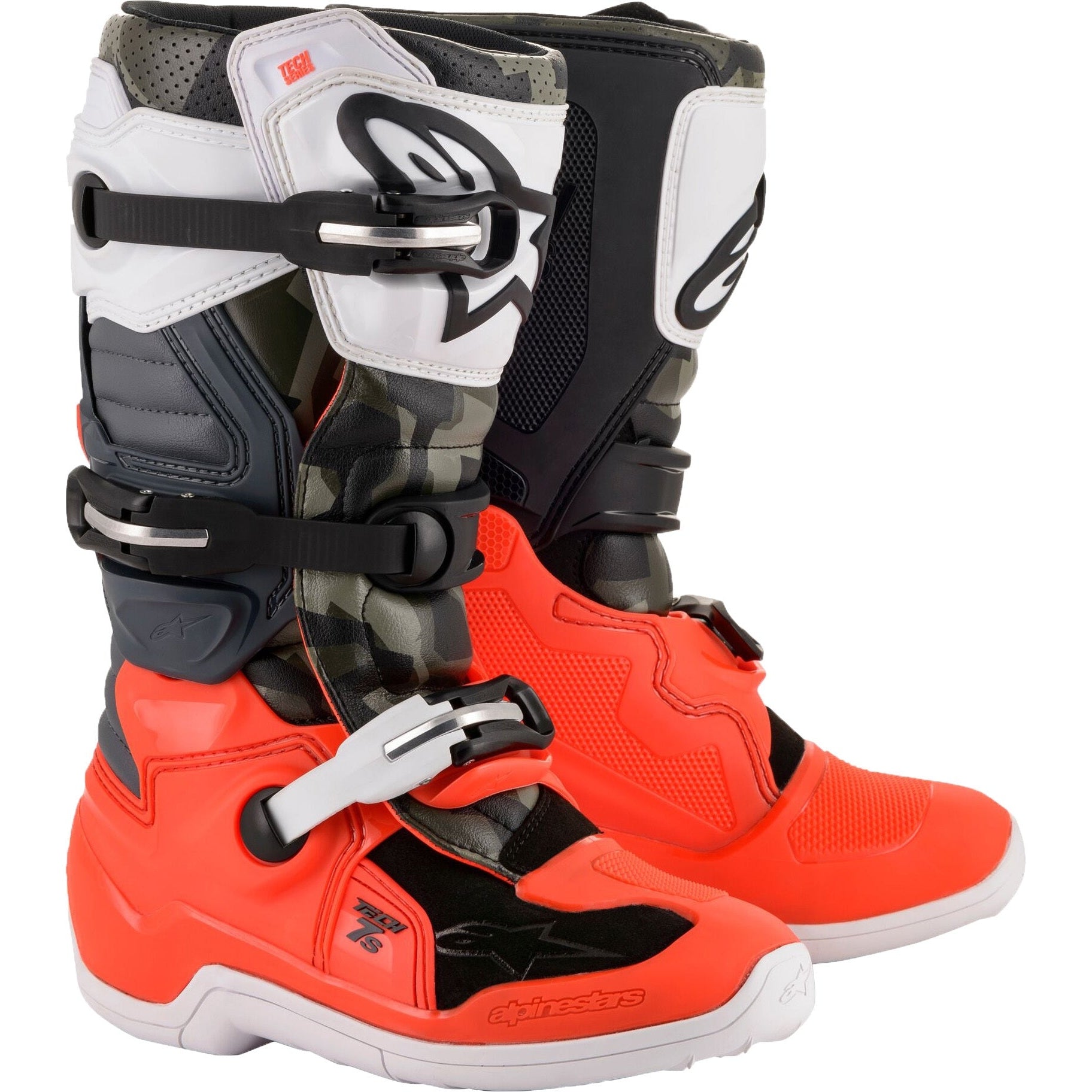 ALPINESTARS TECH 7S MAGNETO BOOTS BLK/RED FLUO/WHT/GRY SZ 04