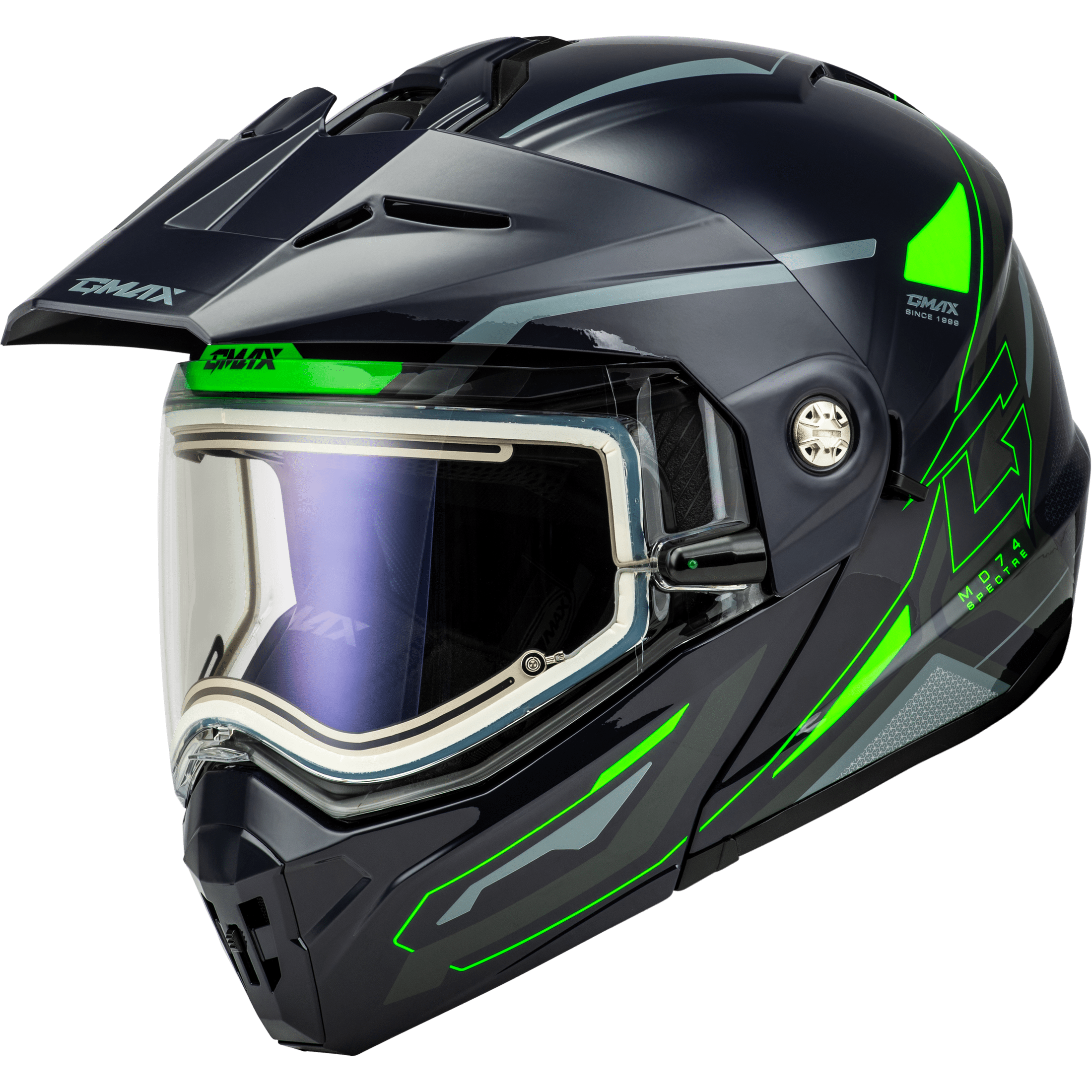 GMAX MD-74S SPECTRE SNOW HELMET W/ ELEC SHIELD GREY/NEON GREEN LG