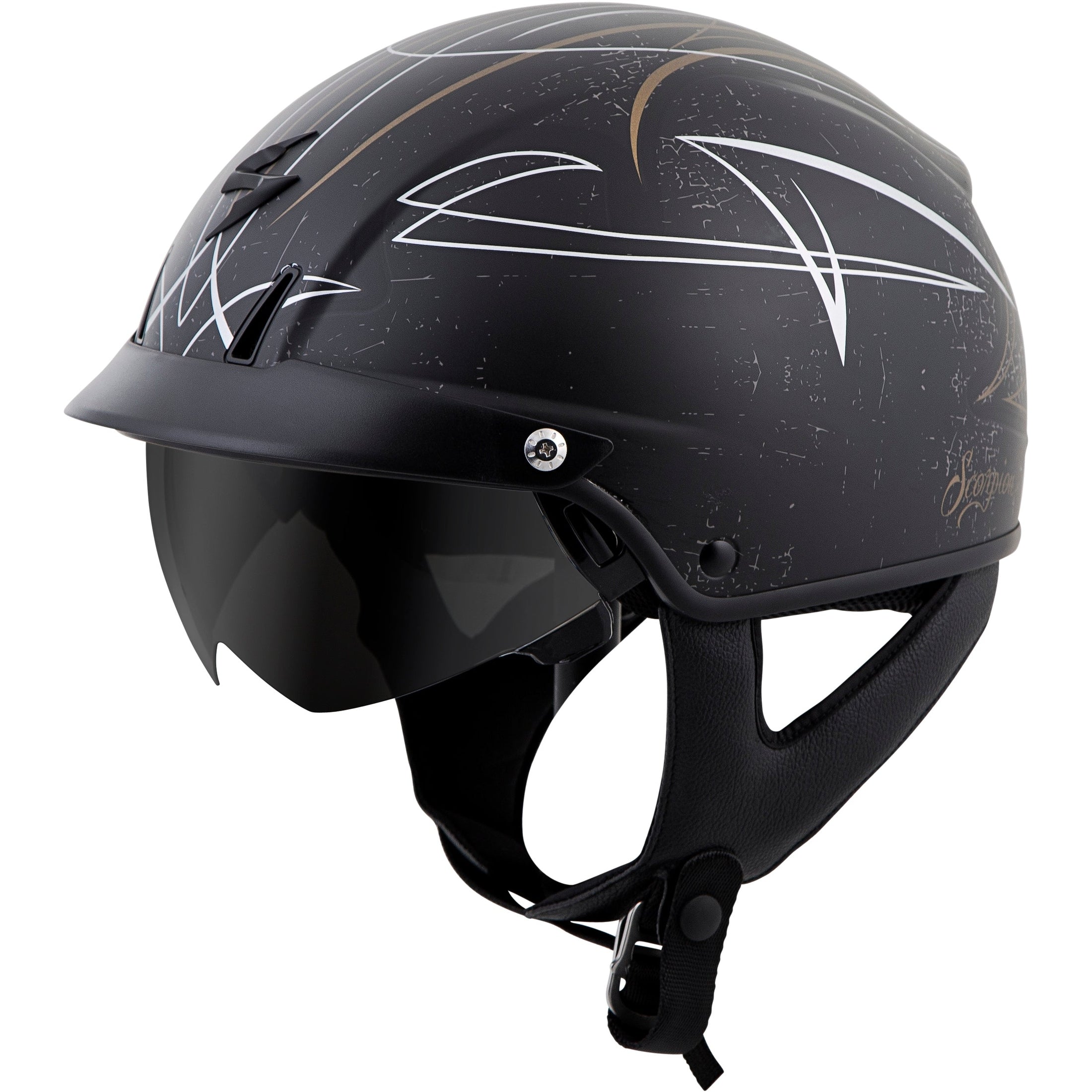 SCORPION EXO EXO-C110 OPEN-FACE HELMET PINSTRIPE BLACK/GOLD XL