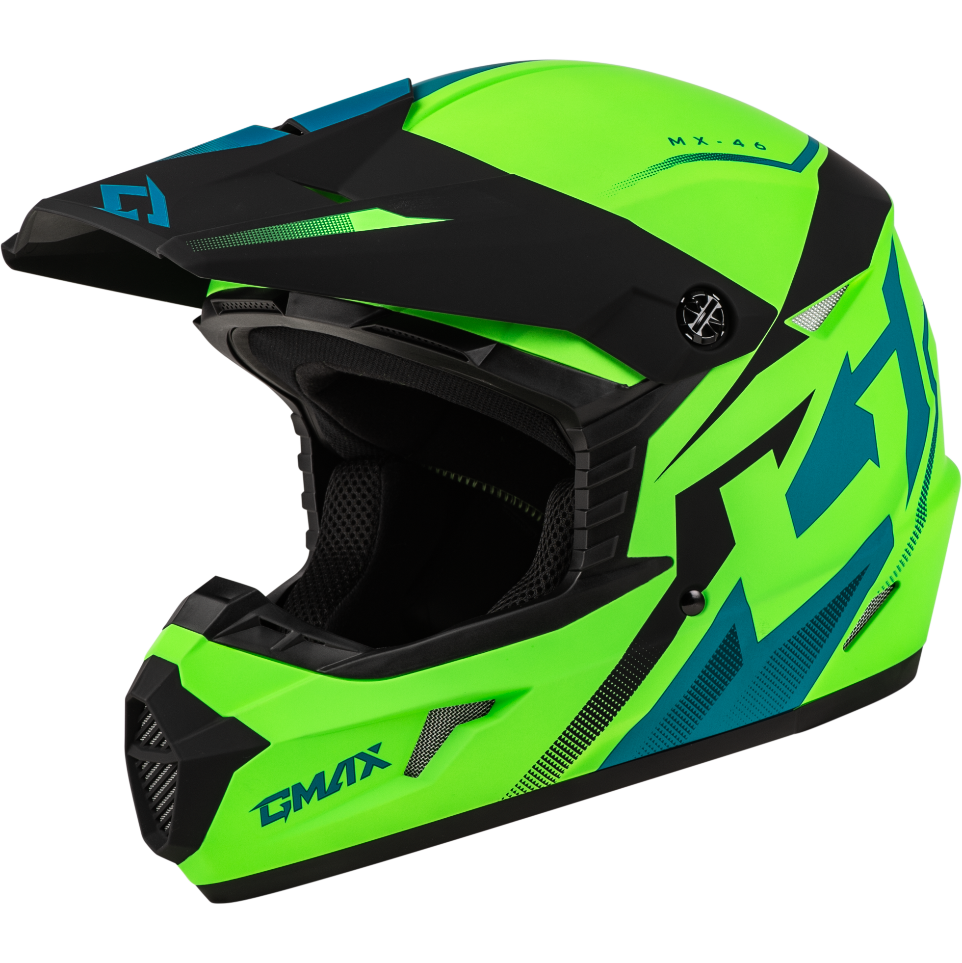GMAX MX-46 COMPOUND HELMET MATTE HI-VIS GREEN/BLK/BLUE SM