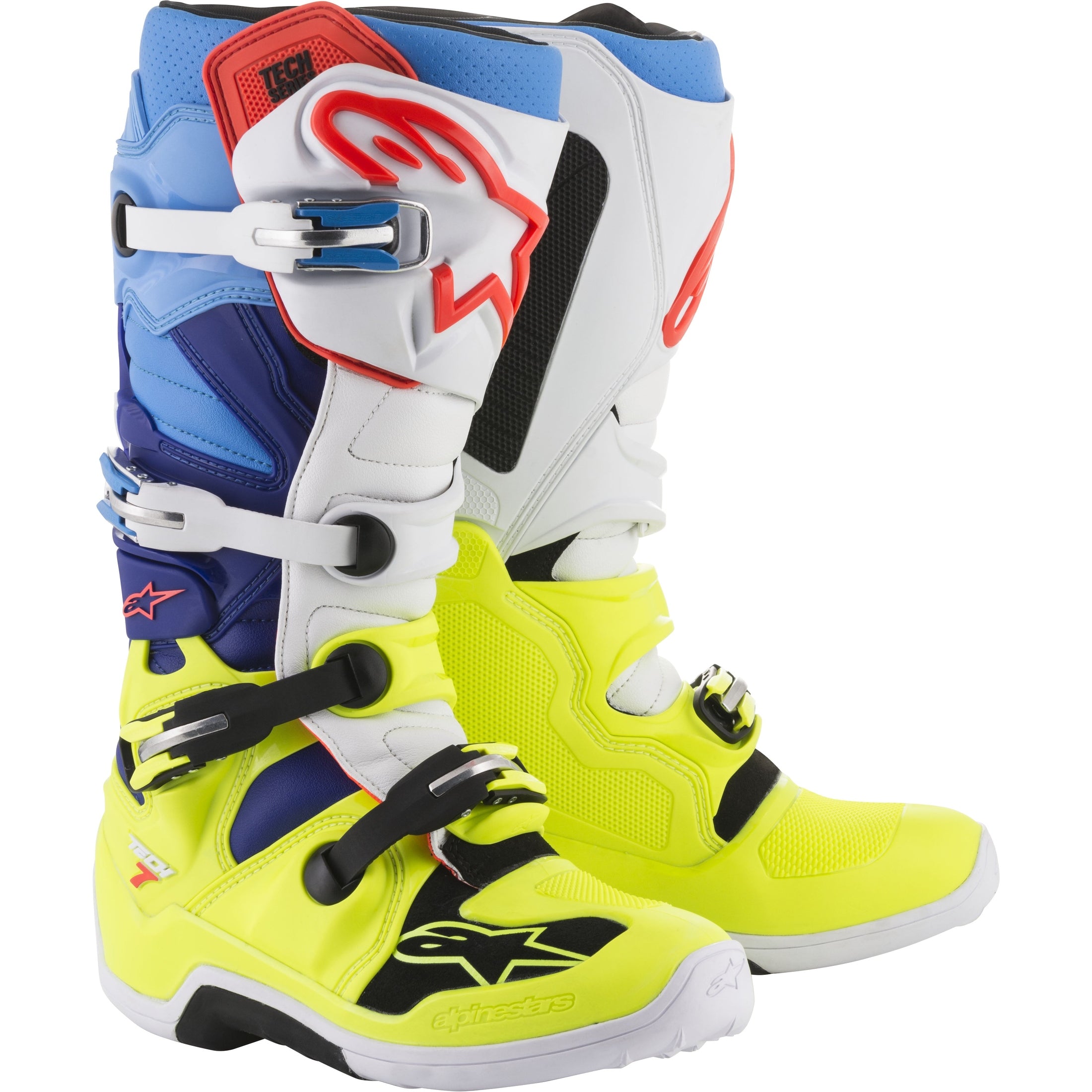 ALPINESTARS TECH 7 BOOTS YELLOW/WHITE/BLUE SZ 09
