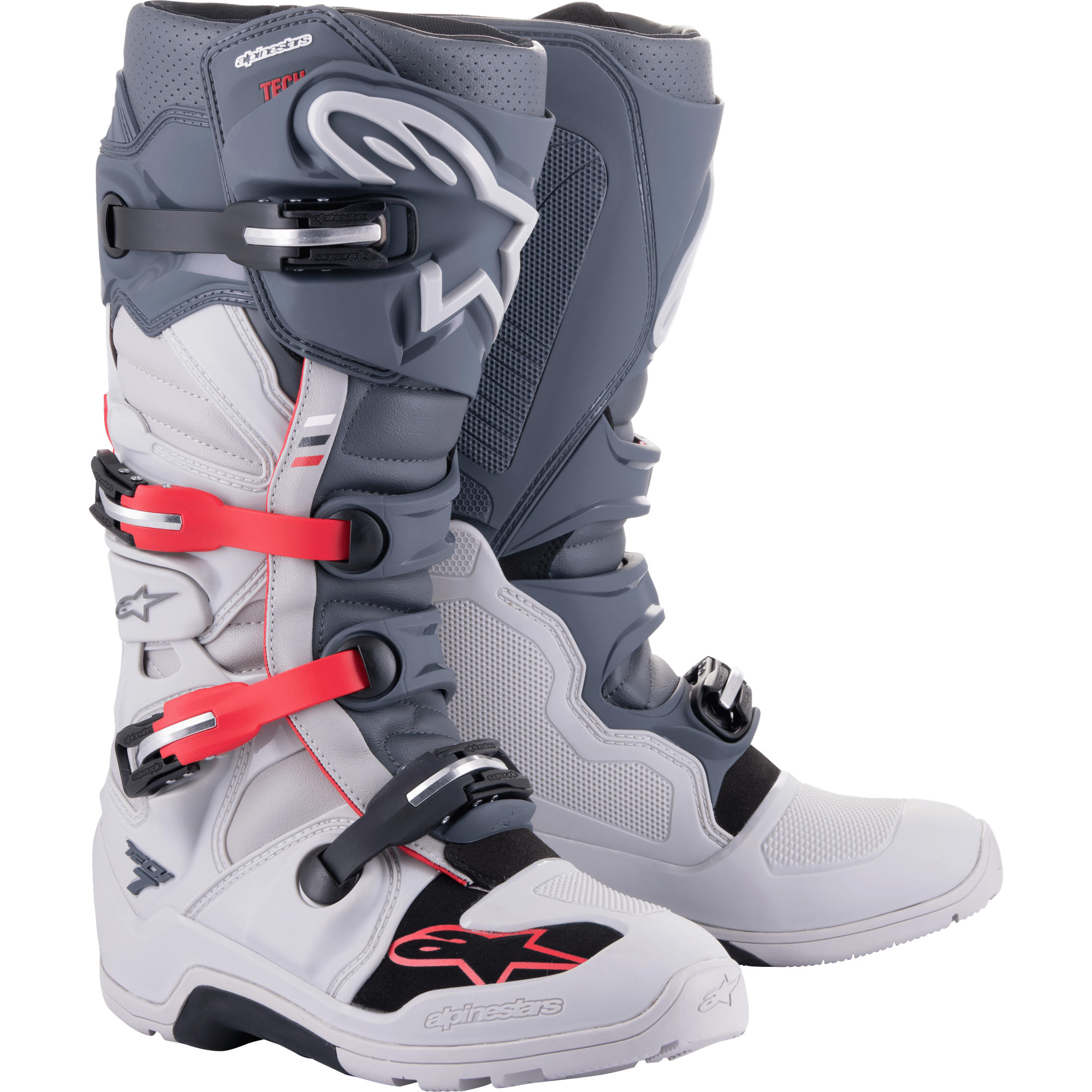 ALPINESTARS TECH 7 ENDURO BOOTS LT GREY/DRK GREY/BT RD SZ 14