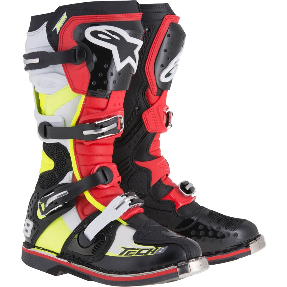 ALPINESTARS TECH 8 RS BOOTS BLACK/RED/YELLOW/WHITE SZ 09