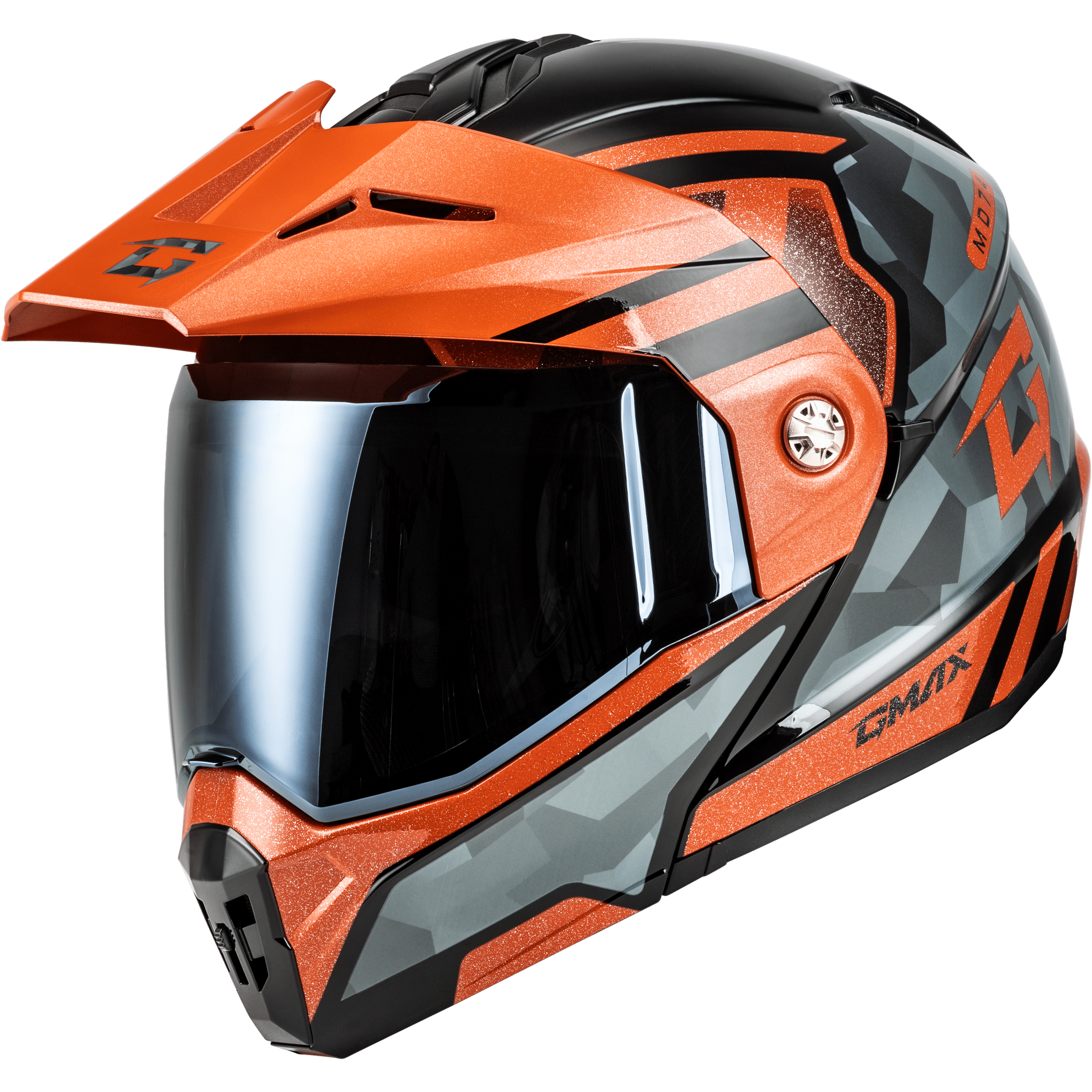 GMAX MD-74 STRIKER MODULAR HELMET W SMK SHIELD BLK/GRY/OR MTLC SM