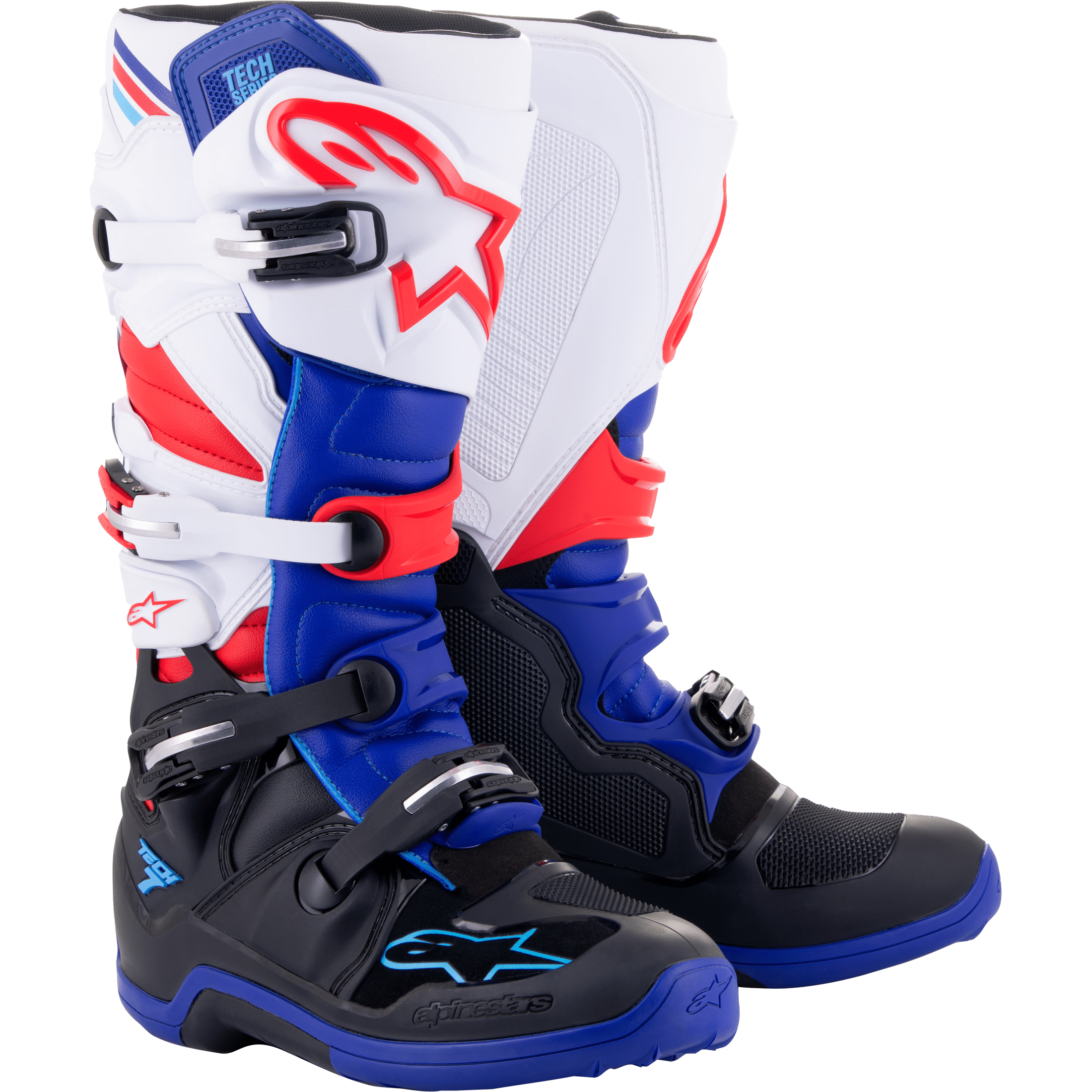 ALPINESTARS TECH 7 BOOTS BLACK/BLUE/RED/WHITE SZ 5