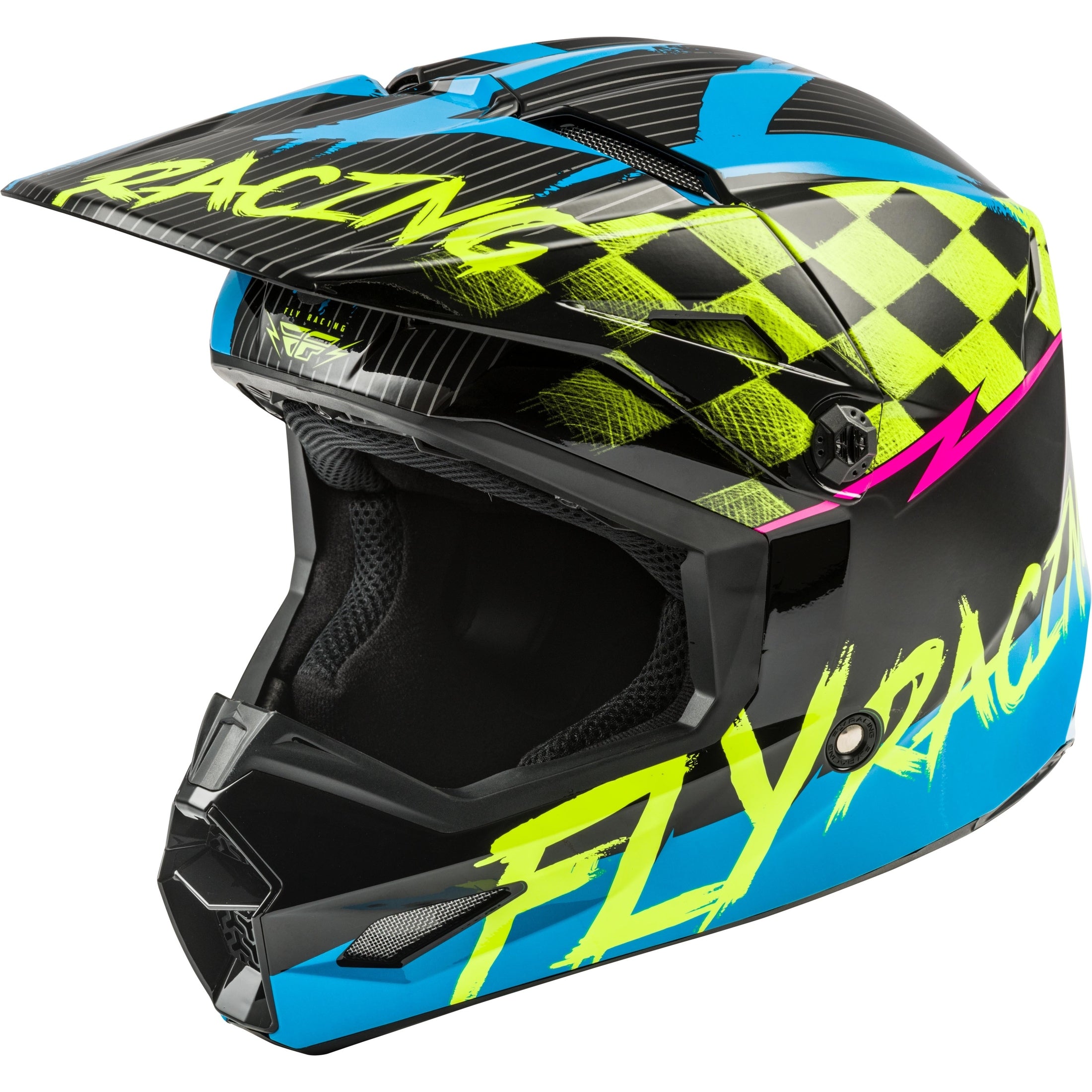 FLY RACING YOUTH KINETIC SKETCH HELMET BLUE/HI-VIS/BLACK/PINK YL