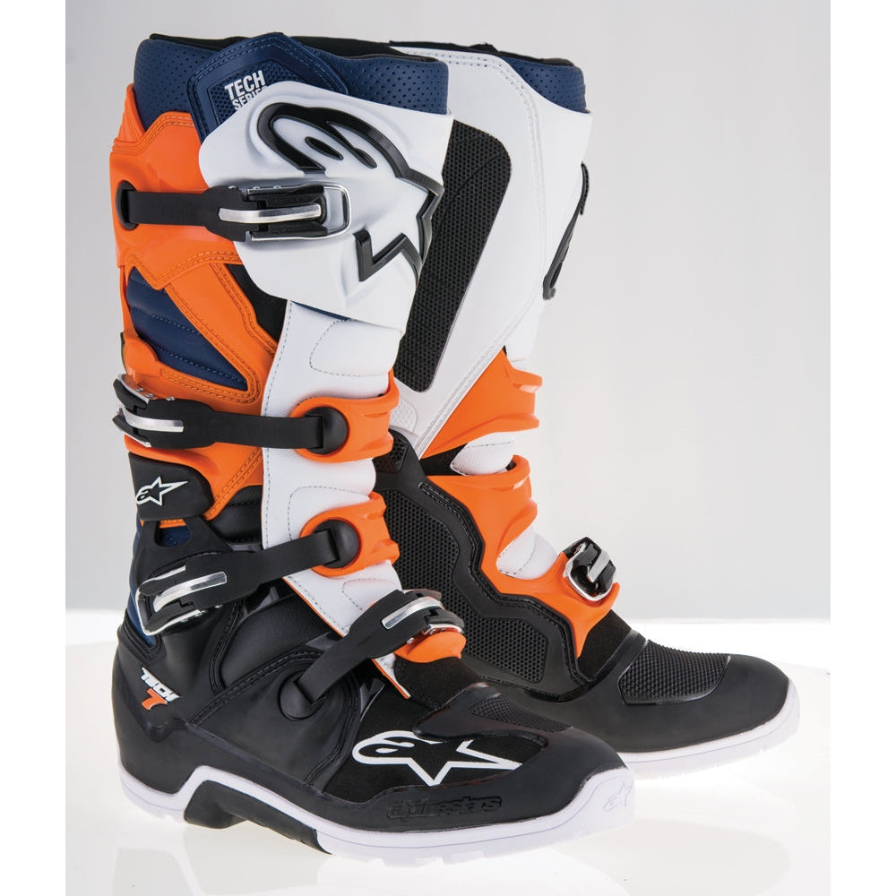 ALPINESTARS TECH 7 ENDURO BOOTS BLACK/ORANGE/WHITE/BLUE SZ 08