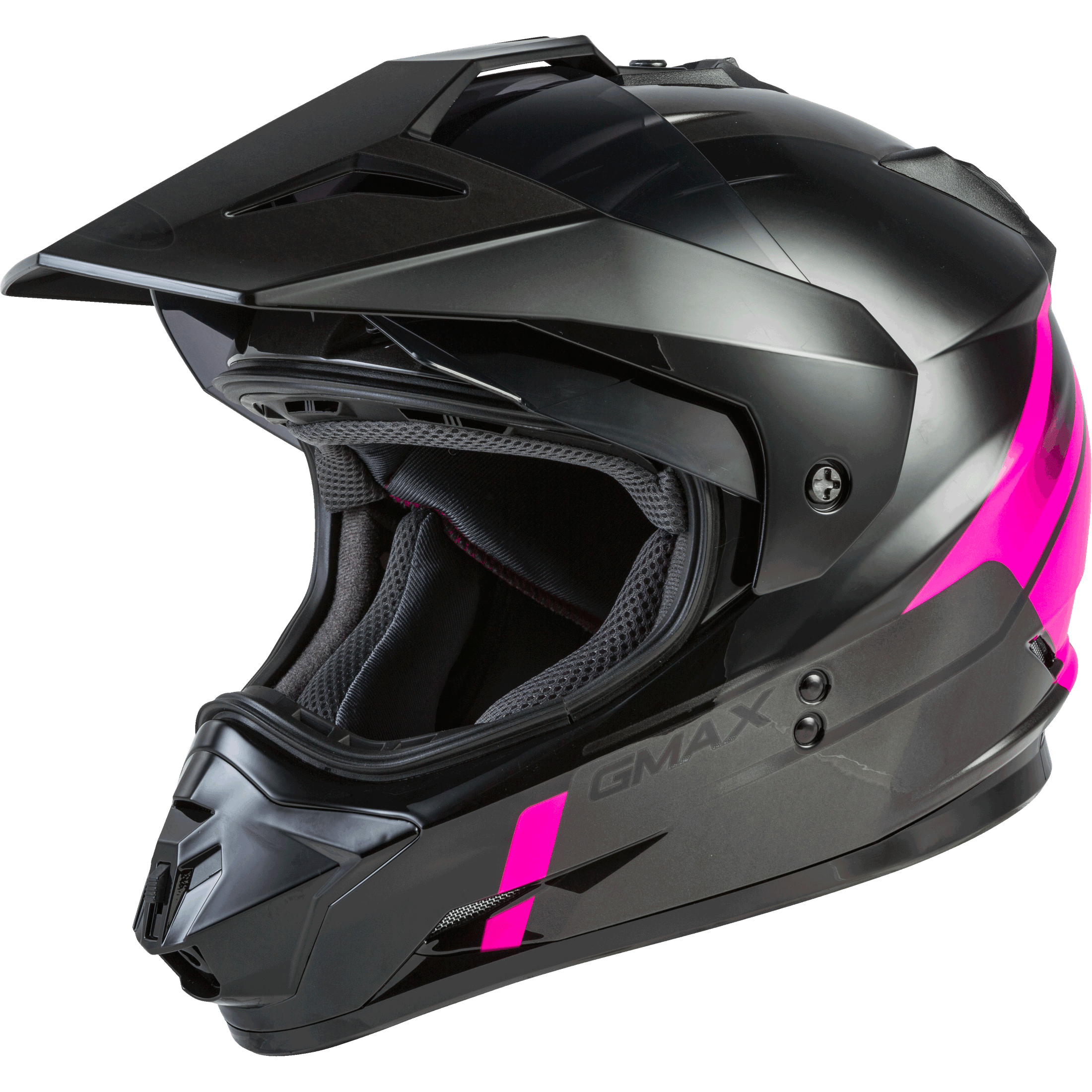 GMAX GM-11 DUAL-SPORT SCUD HELMET BLACK/PINK/GREY MD