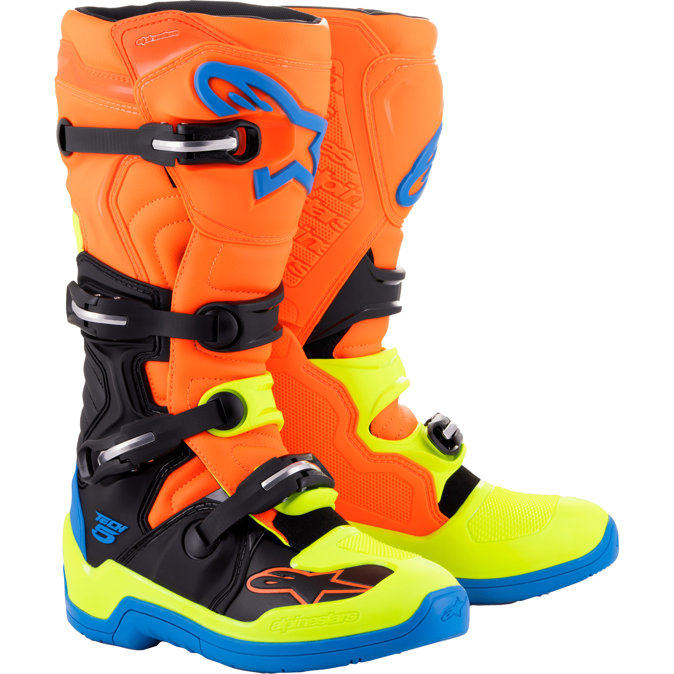 ALPINESTARS TECH 5 BOOTS BLUE/ORANGE/YELLOW FLUO SZ 10