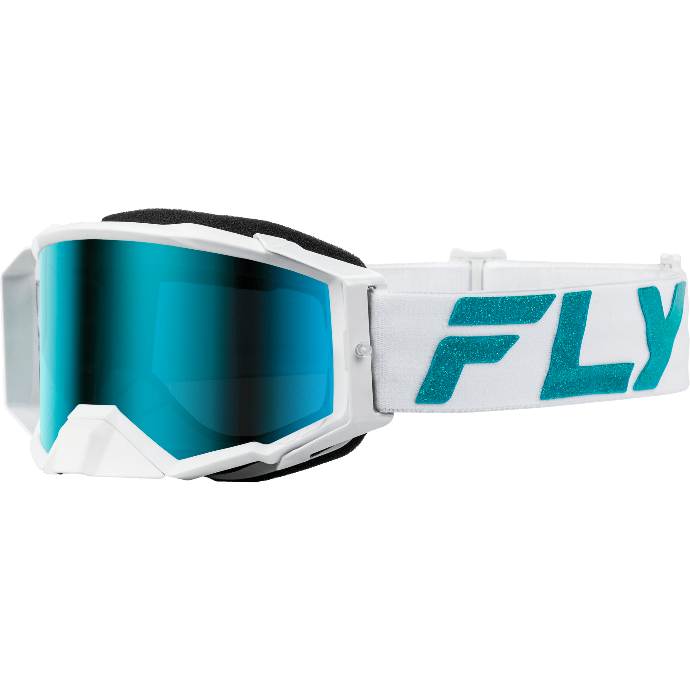 FLY RACING ZONE ELITE GOGGLE WHITE/TEAL W/ BLUE/TEAL MIR/SKY BLUE LENS
