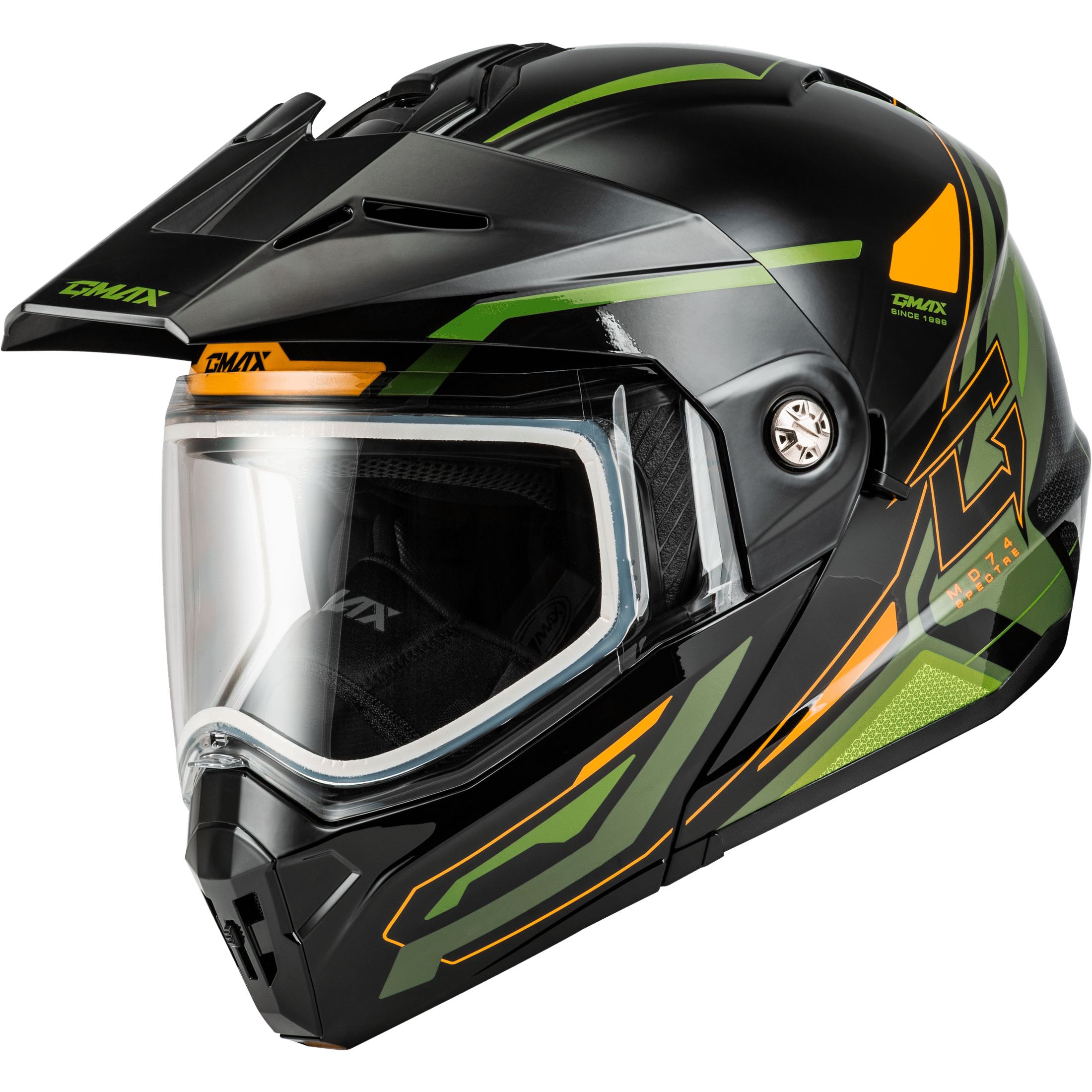 GMAX MD-74S SPECTRE MODULAR HELMET SNOW BLACK/GREEN LG