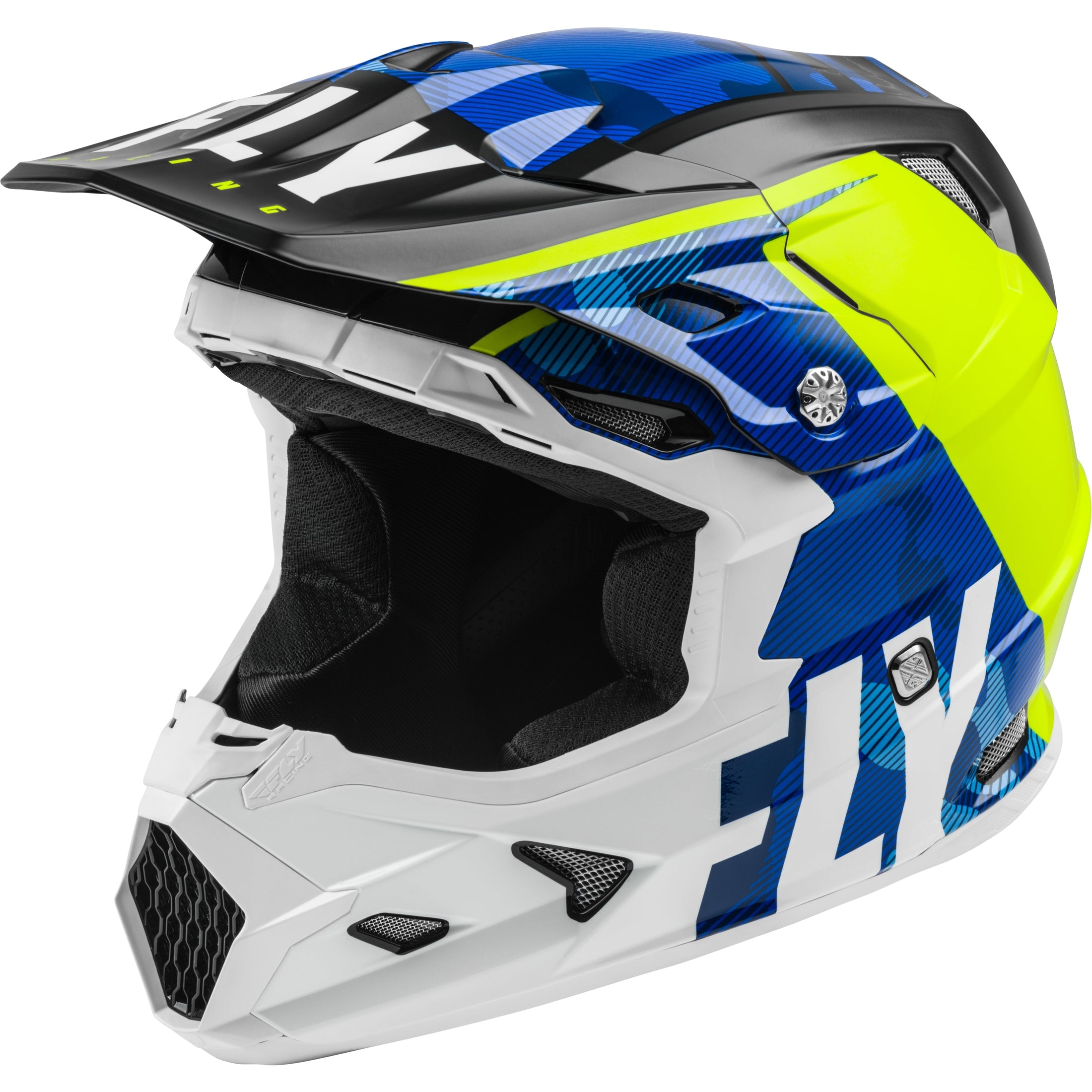 FLY RACING TOXIN TRANSFER HELMET BLUE/HI-VIS/WHITE YS