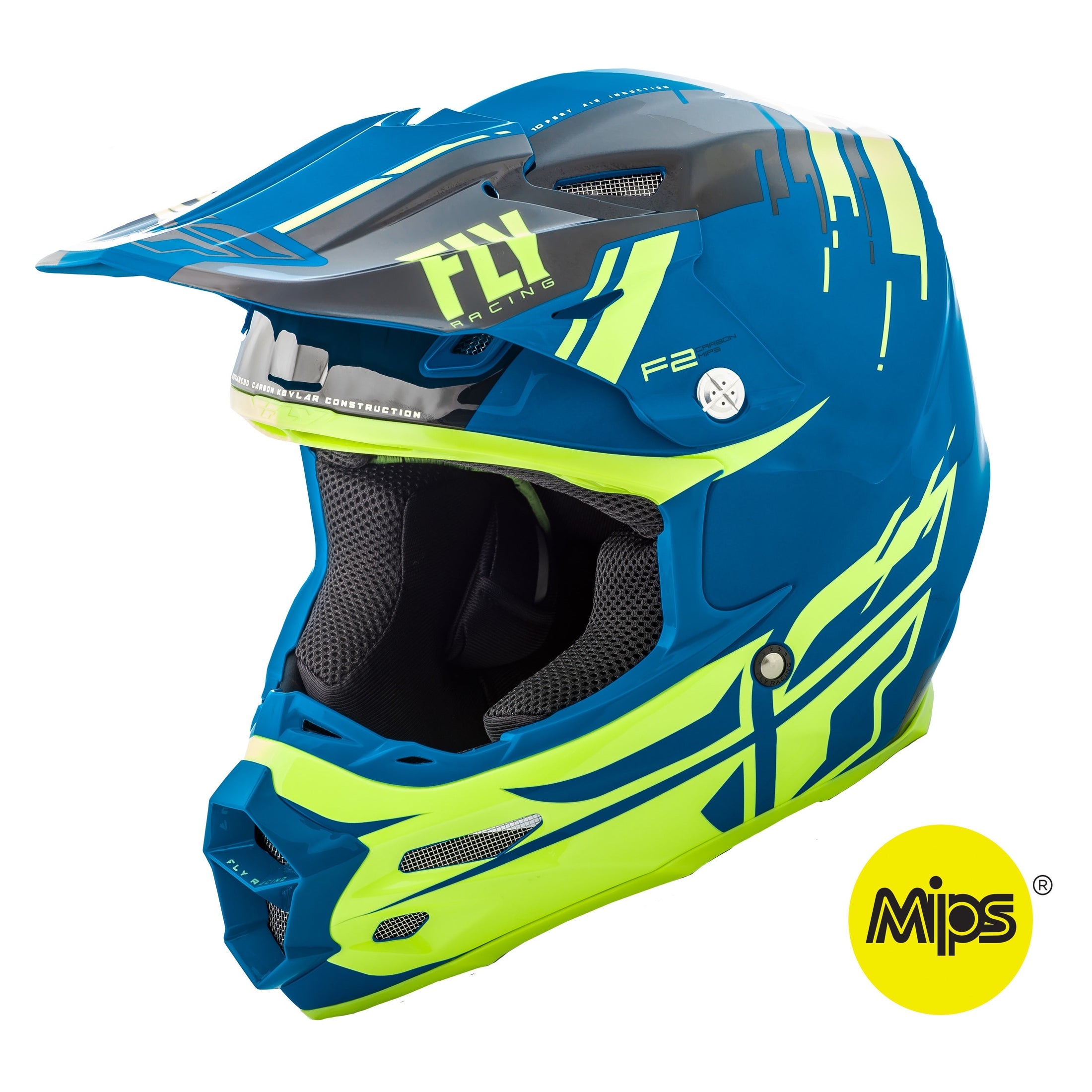FLY RACING F2 CARBON FORGE HELMET BLACK/HI-VIS/BLUE MD