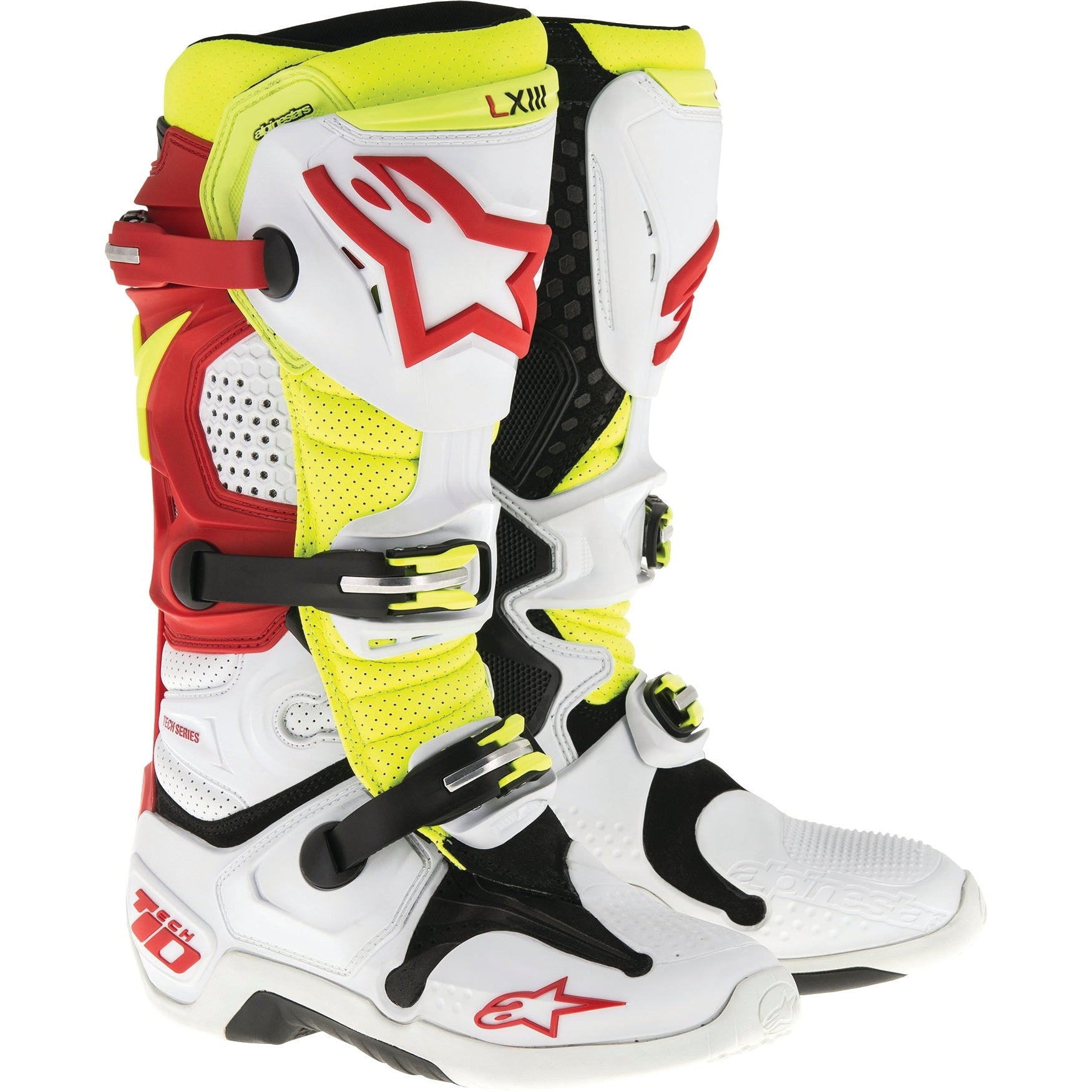 ALPINESTARS TECH 10 BOOTS WHITE/RED/YELLOW SZ 08