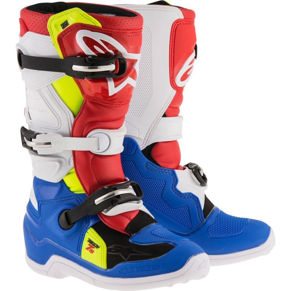 ALPINESTARS TECH 7S BOOTS BLUE/WHITE/RED/YELLOW SZ 04
