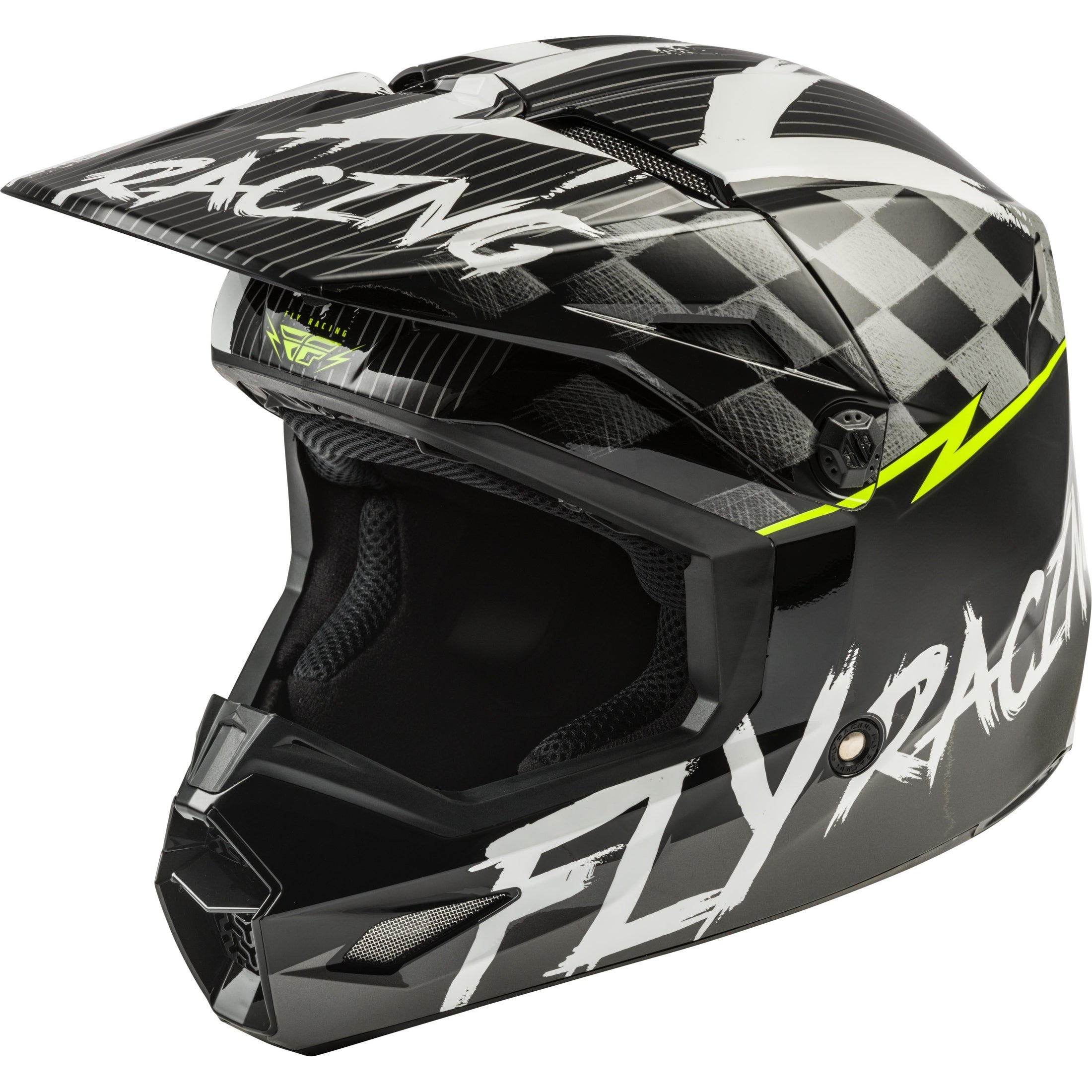 FLY RACING YOUTH KINETIC SKETCH HELMET BLACK/WHITE/HI-VIS YL