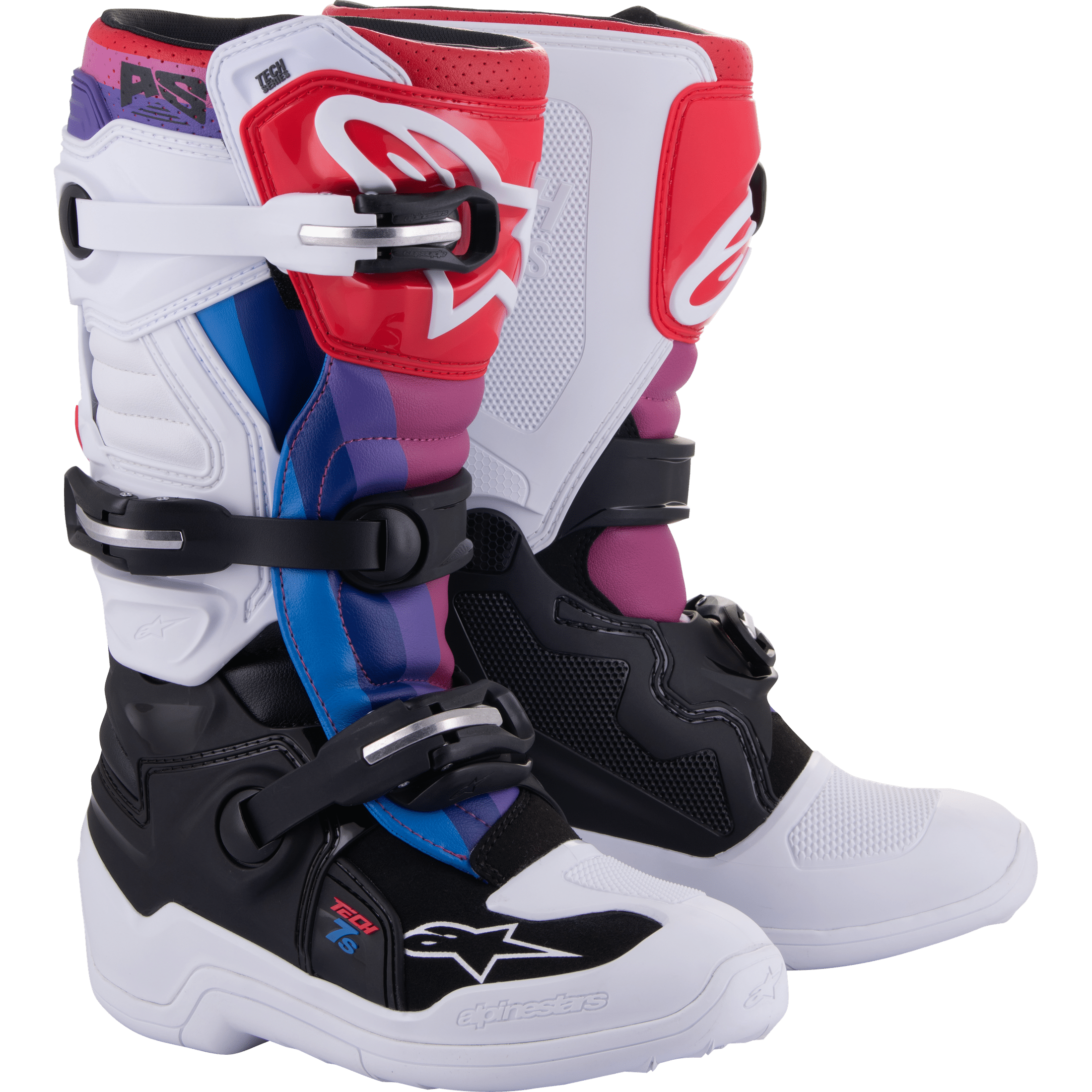 ALPINESTARS TECH 7S BOOTS WHT/BLK/RAINBOW SZ 4
